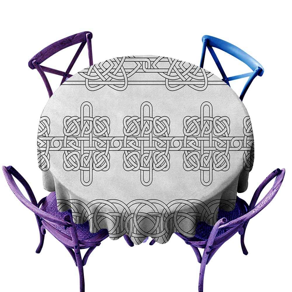 ONECUTE Indoor/Outdoor Round Tablecloth,Irish Indigenous Motifs in Stencil Art Style Celtic Culture Outline Tribal Victorian,Party Decorations Table Cover Cloth,43 INCH Black and White