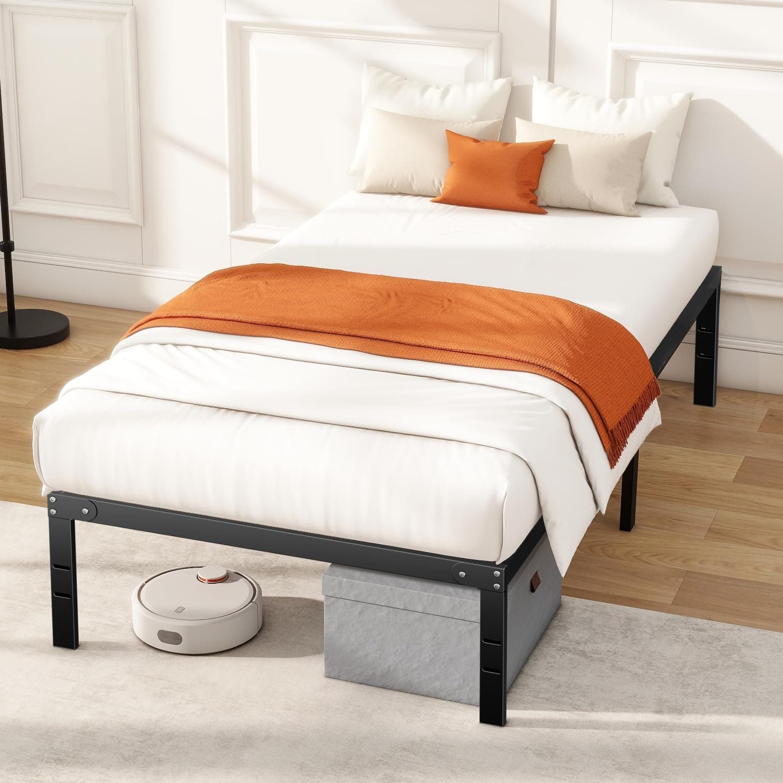 DUMOS Twin Size Bed Frame, Metal Platform Frames No Box Spring Needed, Heavy Duty with Storage Space, 14 Inches High, Sturdy Steel Slat Support, Black