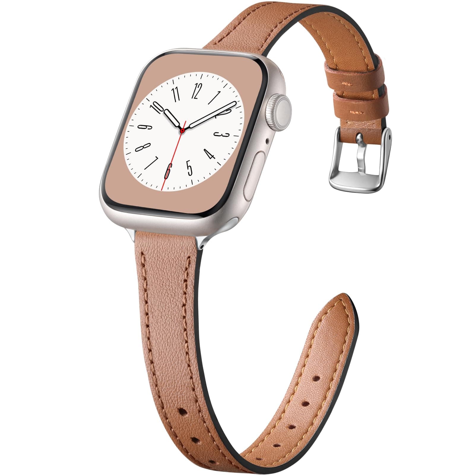 Charlam Slim Leather Band Compatible with Apple Watch Bands for Women 40mm 38mm 41mm 42mm 44mm 45mm 46mm, Top Grain Genuine Leather Strap Thin Wristband for iWatch Series 11 10 SE 9 8 7 6 5 4 3 2 1