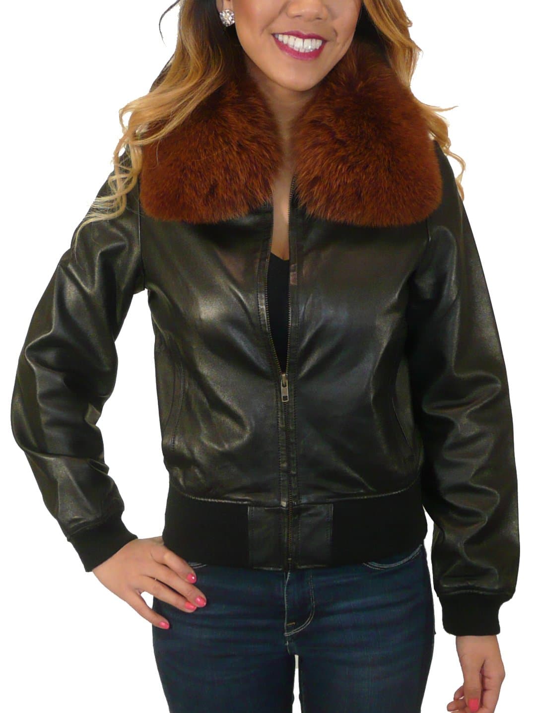 TESKI Women's bomber jacket with removable faux collar XL black