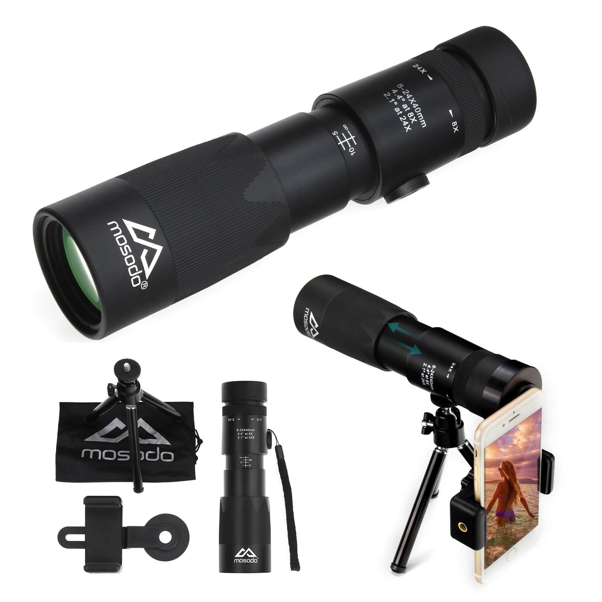 Crystal Clear 8-24X40 Dual Focus Optics Monocular Telescope │Green FMC Lens with Bak-4 Prism for Excellent Views Outdoors Day & Night │ Featured Compact Design, Waterproof & Scratch Resistant