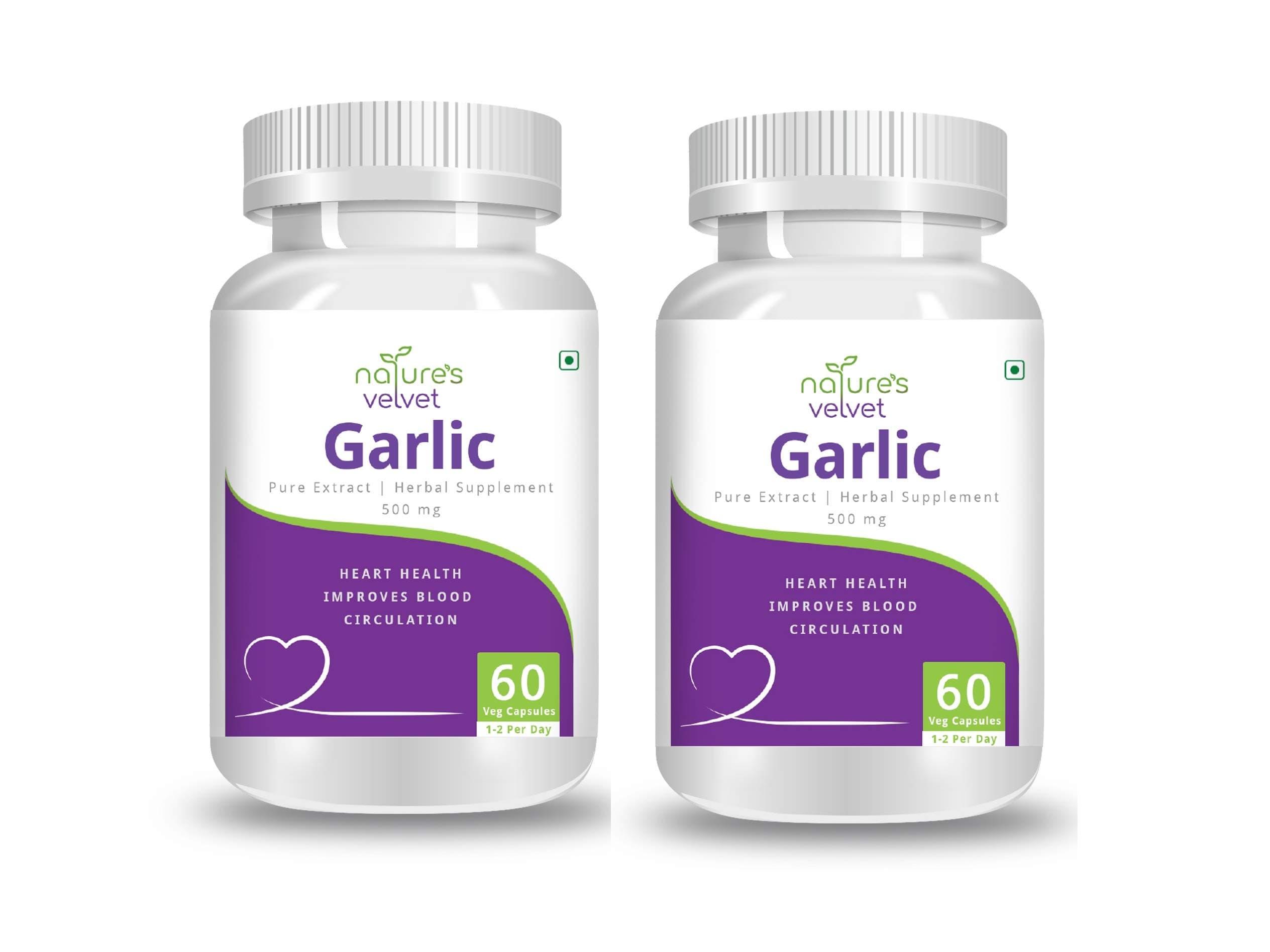 Nature's Velvet 500 mg Garlic Pure Extract Tablet,60 Veggie Capsules - Pack of 2