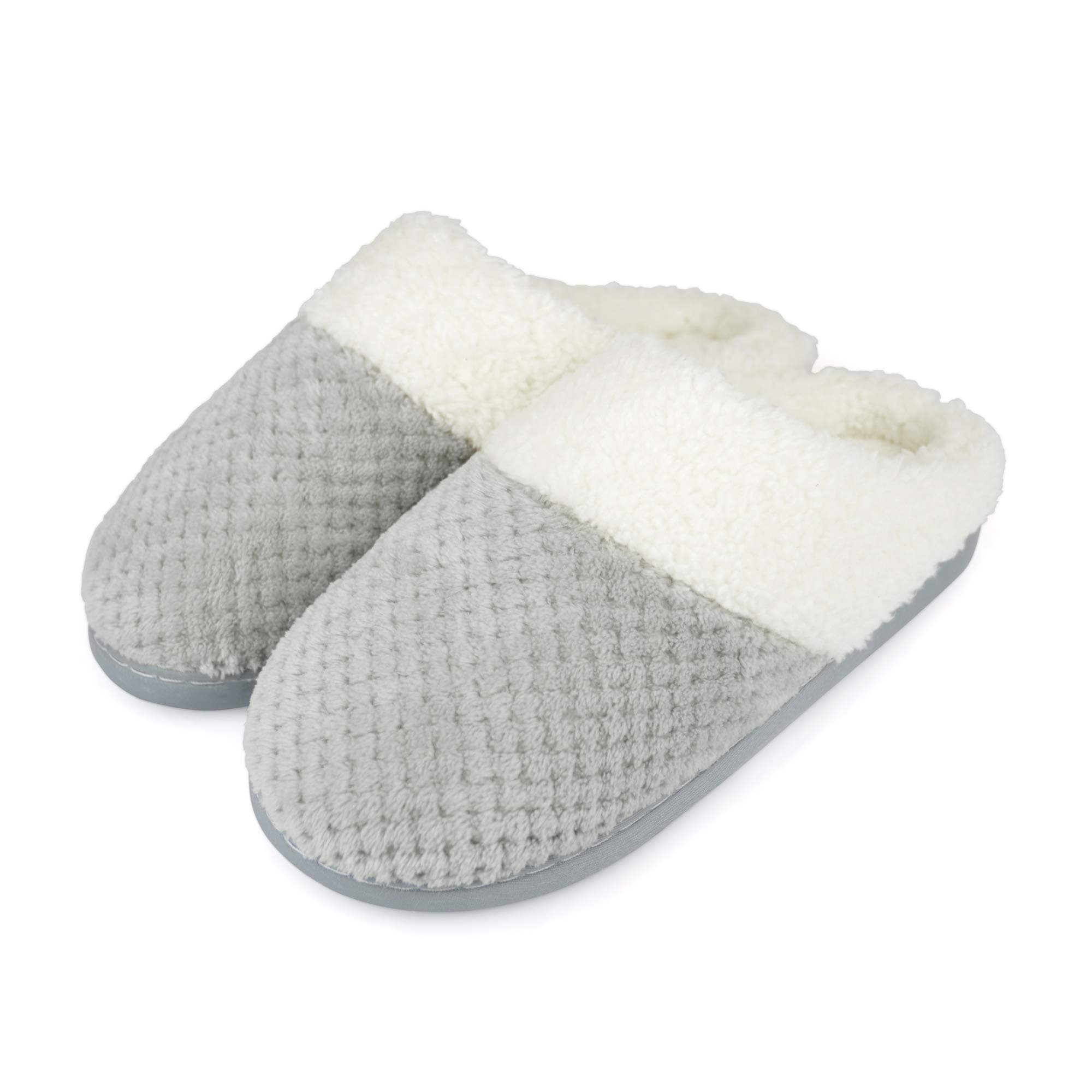 Womens Ladies Luxury Memory Foam Plush Lined Waffle Mule Slippers With Non Slip Sole