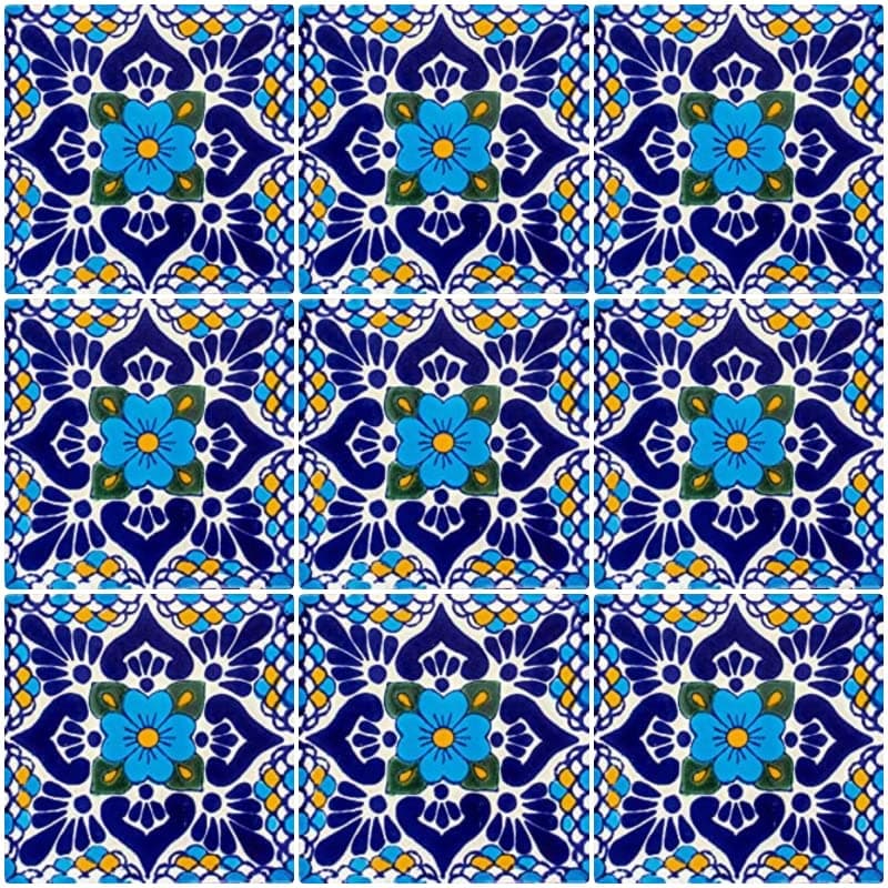 Ceramic Talavera Mexican Tile 4x4", 9 Pieces (NOT Stickers) A1 Export Quality! EX-104B