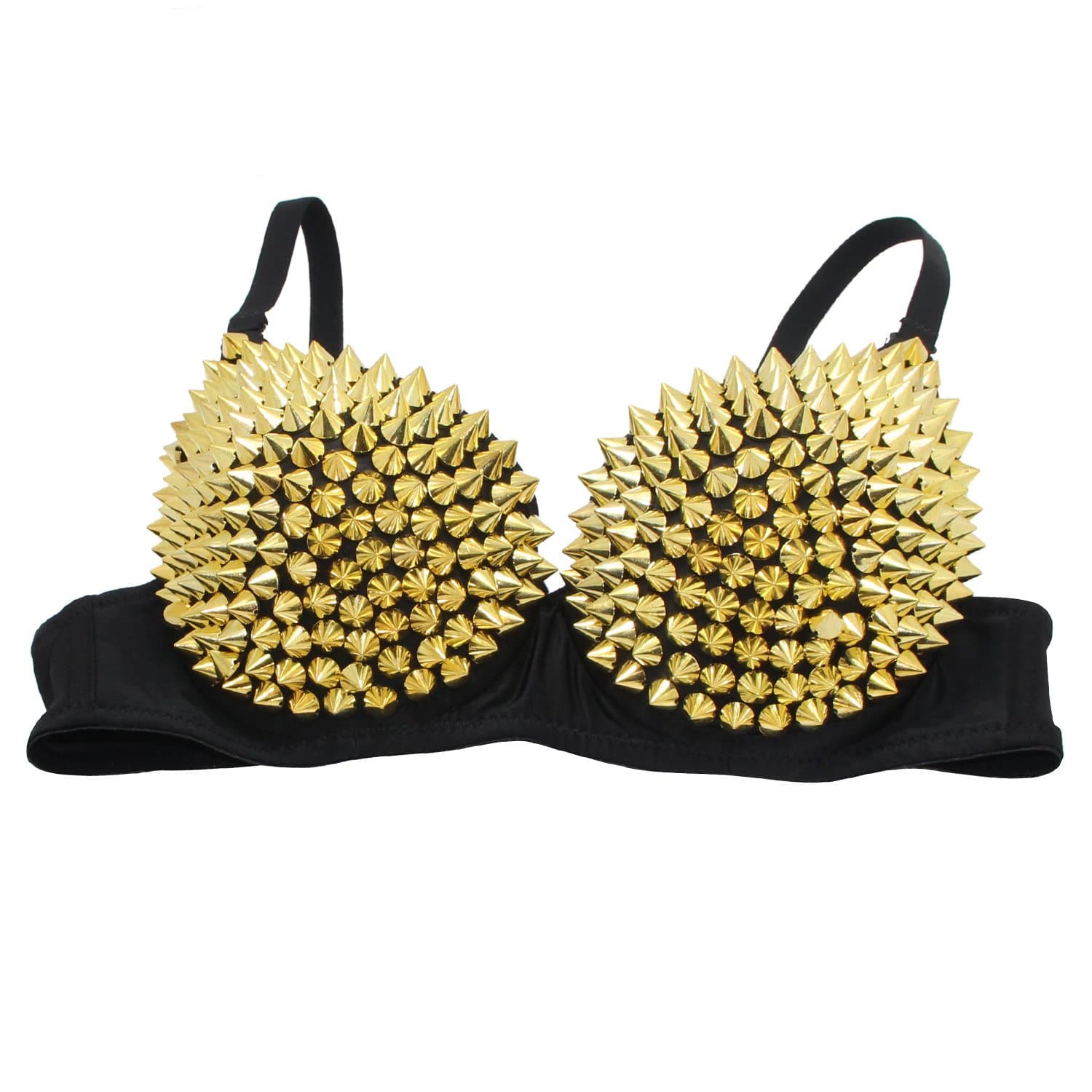 Women Unique Punk Rivet Spike Stud Studded Bra Bikini (34, Gold)
