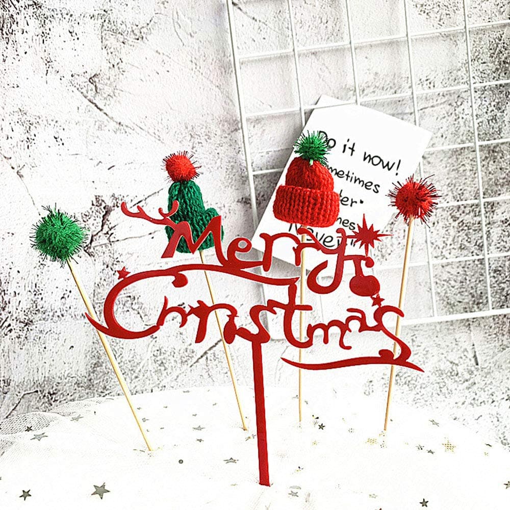 YUINYO Set of 5-Merry Christmas Cake Topper , Holiday Christmas Party Decoration Flashing Red Acrylic Merry Christmas Cake Topper Decoration (red)
