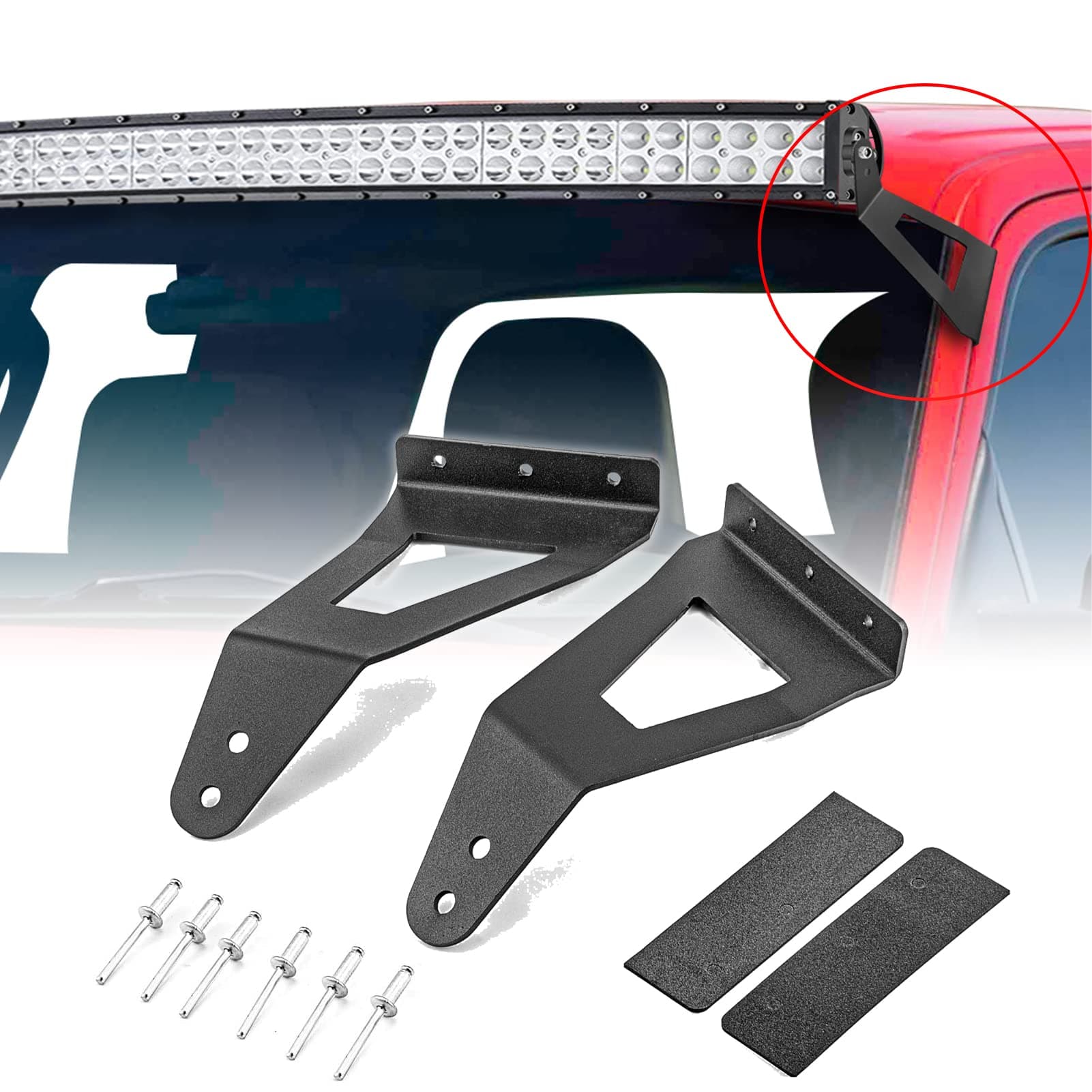 WeiSen Upper Windshield Over Roof Mount Brackets for 52 Inch Curved LED Light Bar Compatible with 2004-2018 Ford F150 Fit 2010-2016 F150 SVT Raptor