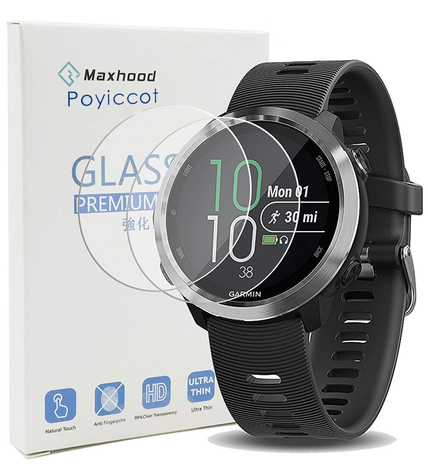 Exuun (2-Pack Forerunner 645/645 Music Tempered Glass Screen Protector,9H Premium Real Tempered Glass Screen Protector 2.5 D Round Edge Anti Scratch Screen Protector for 645