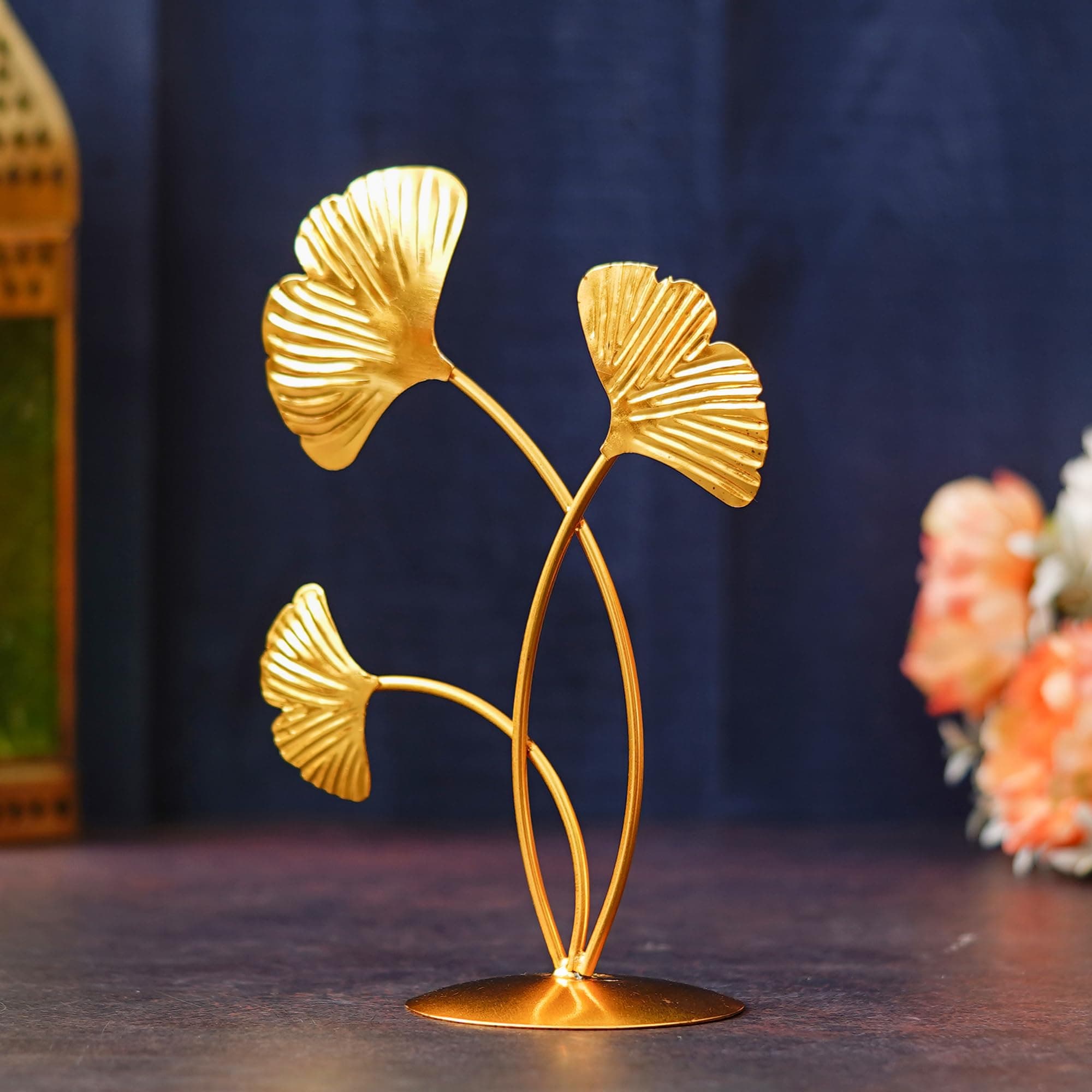 JaipurCrafts Webelkart Premium Iron Decorative 3 Leaf Design Showpiece Home and Office Decor Table Decor Item Decorative Beutiful Idol (7.8 Inches) Gold Color