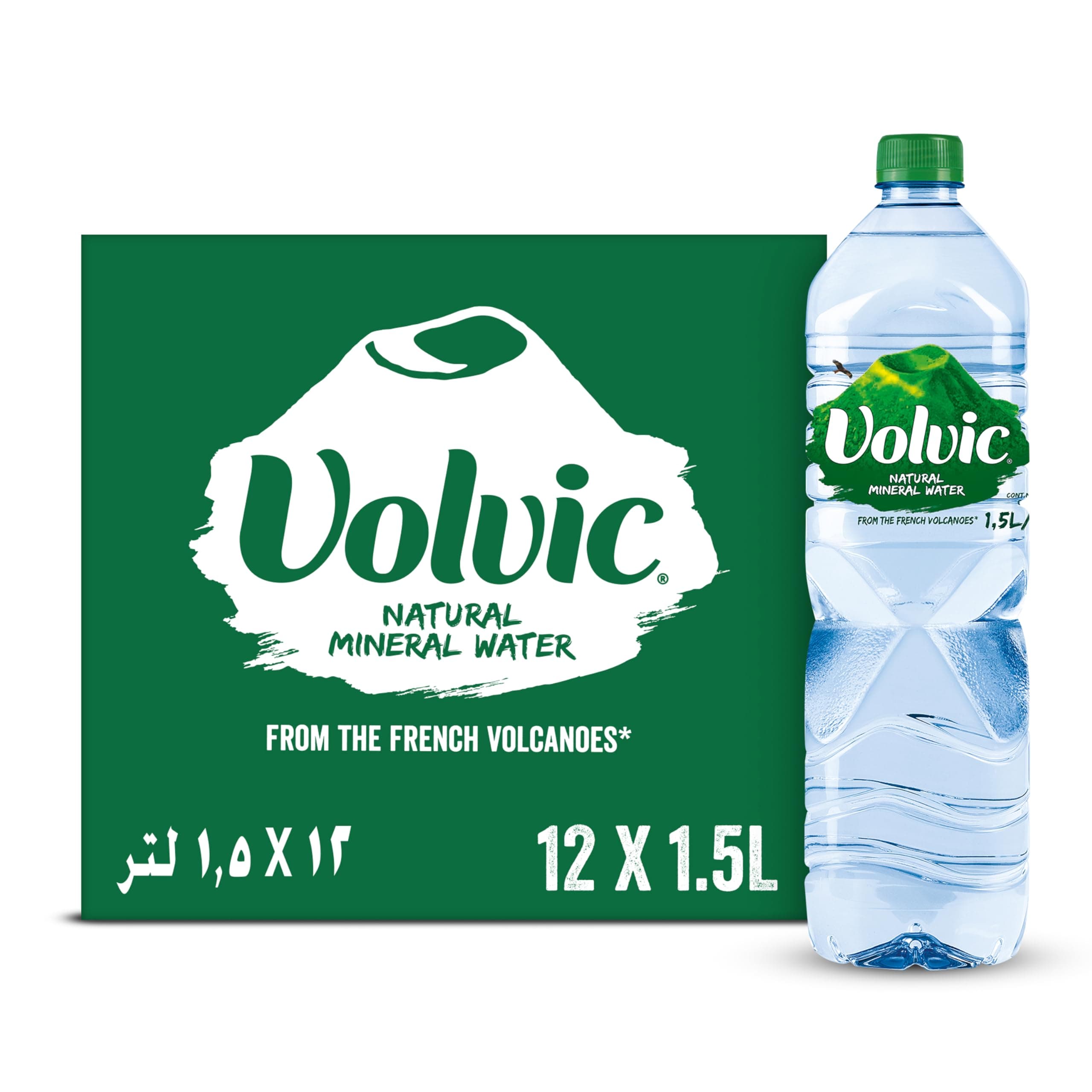 Volvic Natural Water, Mineral Drinking Water, Sustainably Sourced Water Bottle, Case Of 12 X 1.5L Volvic Bottles