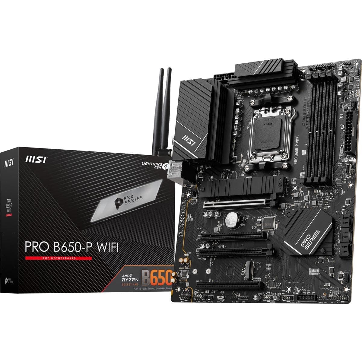 PRO B650-P WiFi ProSeries Motherboard (AMD Ryzen 9000/8000/7000 Series Processors, AM5, DDR5, PCIe 4.0, M.2, SATA 6Gb/s, USB 3.2 Gen 2, HDMI/DP, Wi-Fi 6E, Bluetooth 5.3, 2.5Gbps LAN, ATX)