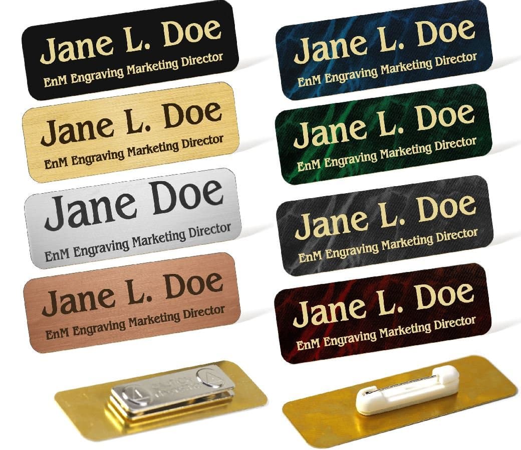 Custom Engraved Brass Name Tag Name Badge Magnetic or Pin Closure Employee Identification Plate Sign Personalized Real Metal (1"x2.5", Copper/Black Text)