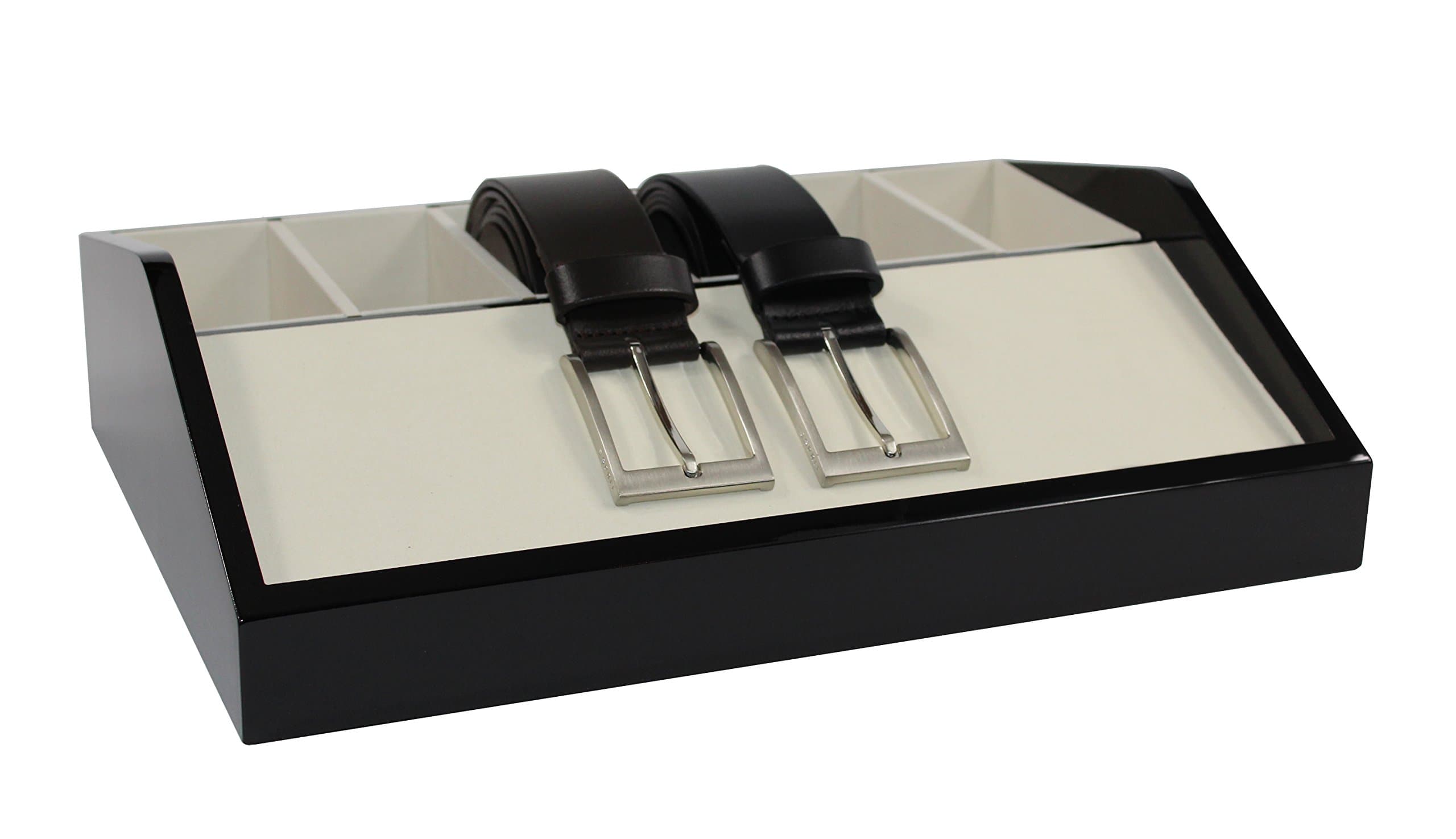 Estellani® Wooden Belt Box, Belt Rack 6X, Color Black Glossy, Belt Organiser, Belt storage, Belt display