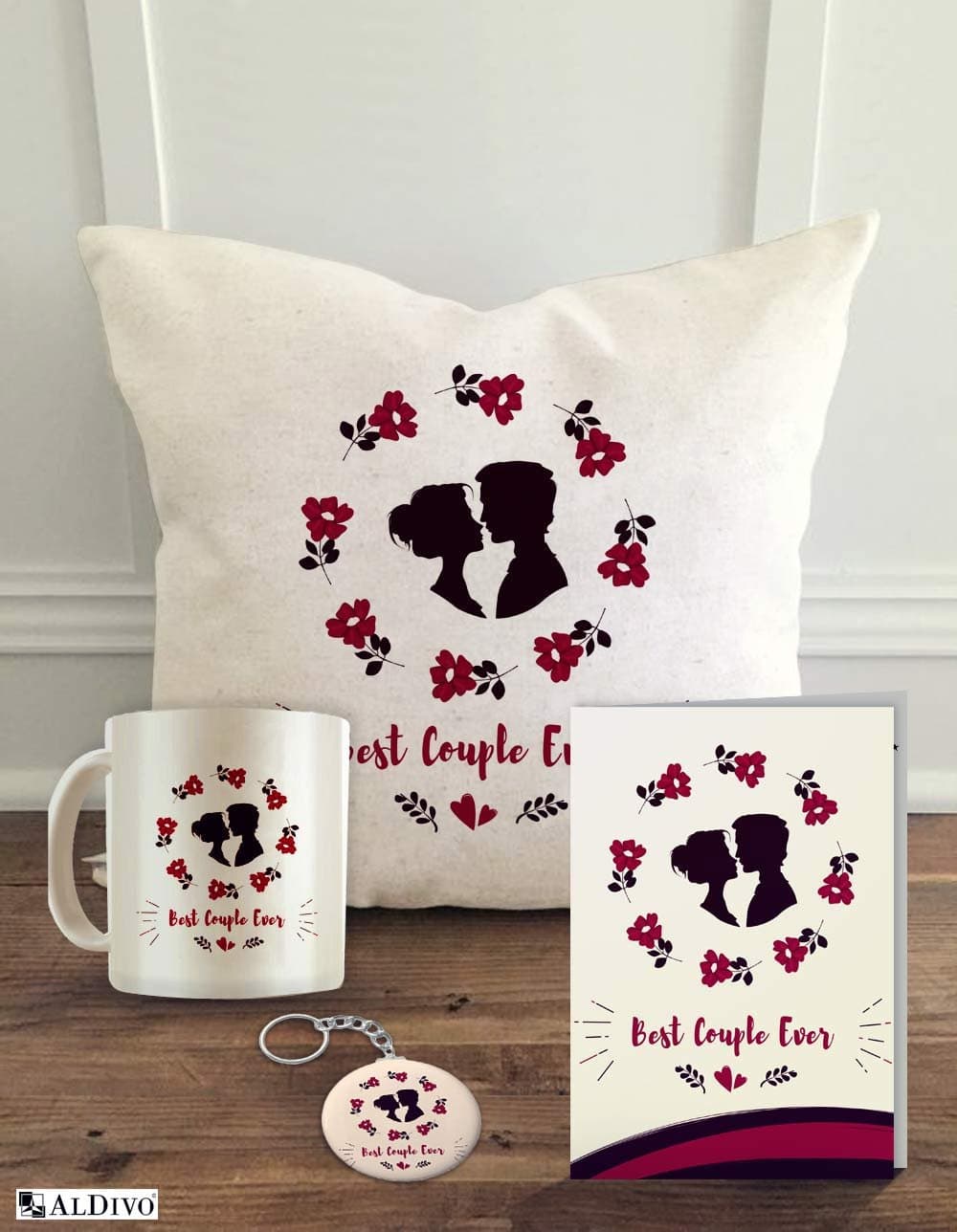 ALDIVO Micro-Satin 400TC Cushion Cover with Filler, Coffee Mug, Greeting Card, Key Ring, Standard, White