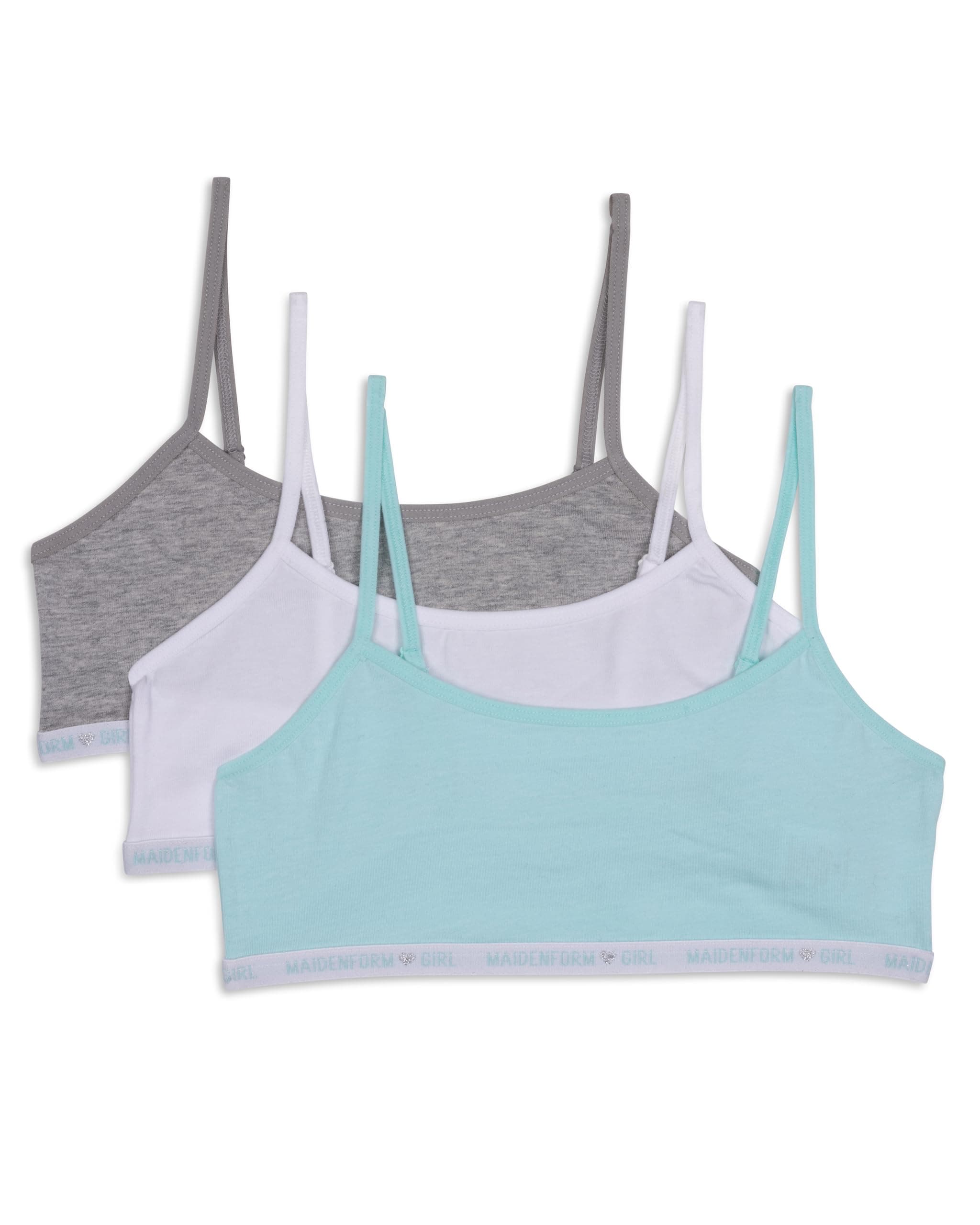 Girls Logo Band Cotton Crop Training Bra, 3 Pack