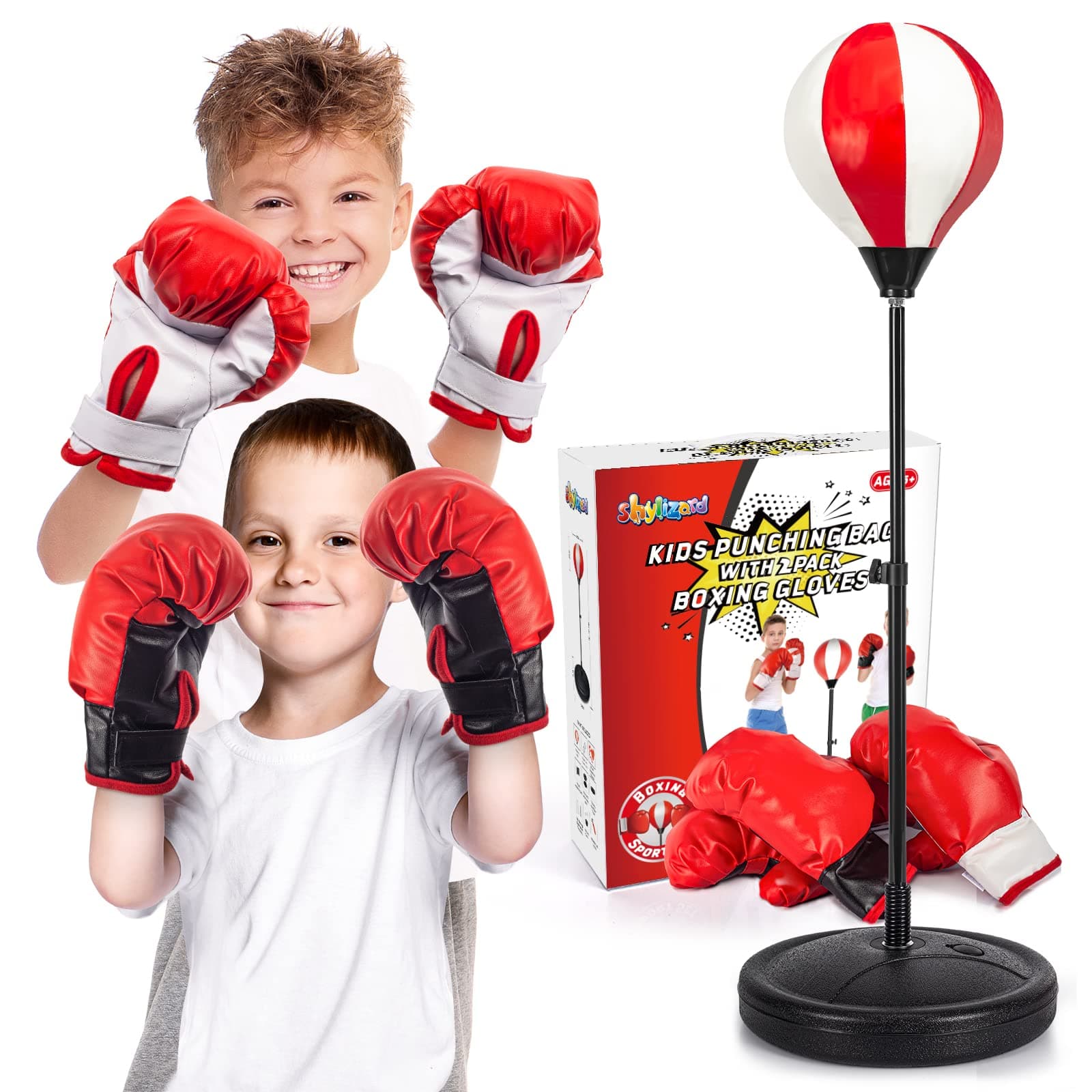 Punching Bag for Kids Included 2 Pack Boxing Gloves, Boxing Toy Sets with Height Adjustable Stand for Boys, Sports Gifts for Boys & Girls Age 5,6,7,8,9,10 Years Old