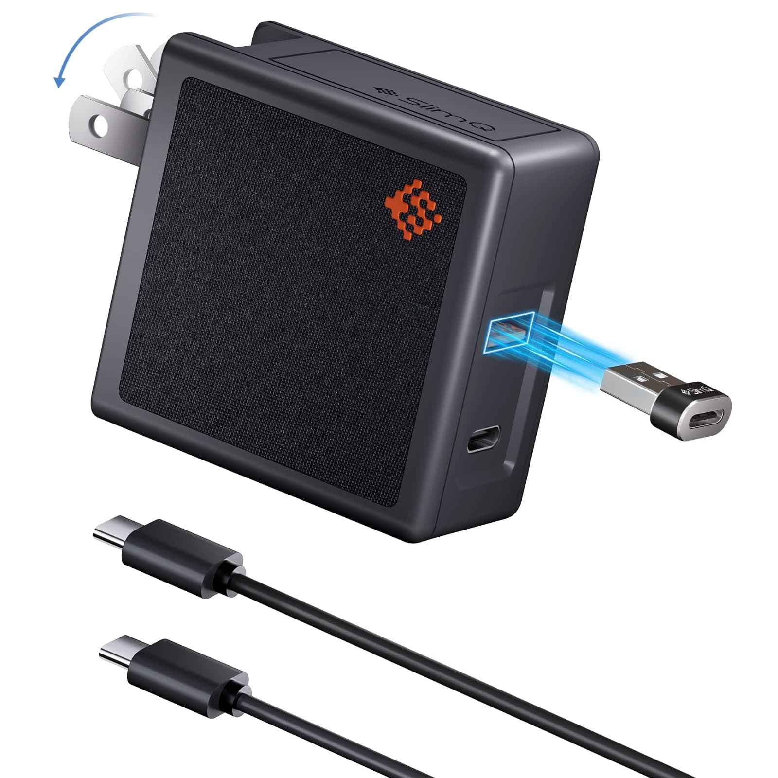 ๐๐ฅ๐ข๐ฆ๐ 65W,45W Laptop Charger๏ผUSB C GAN AC Adapter Charger - Foldable Mini Wall Plug for Lenovo,Dell, Chromebook,iPhone, iPad (+C2C Cable+A2C Converter)