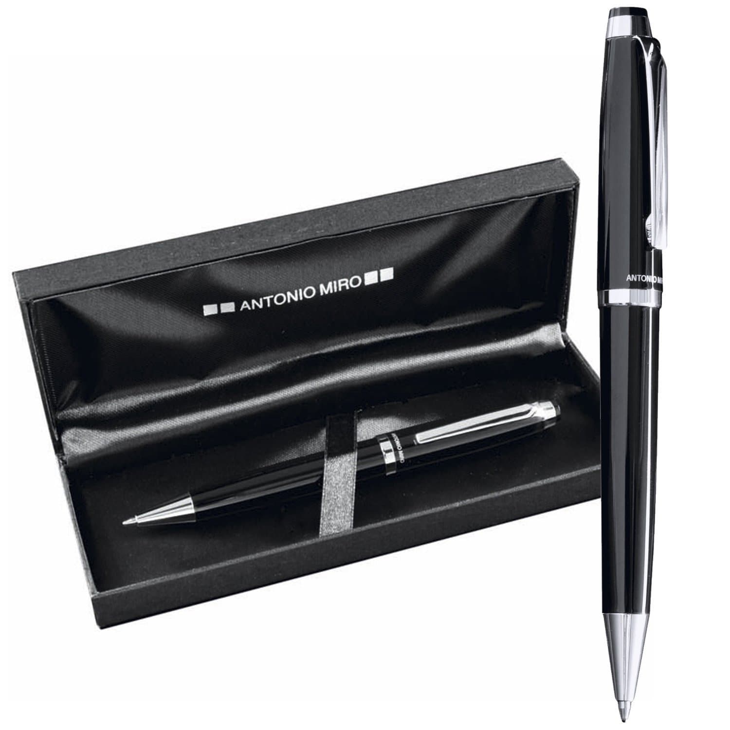 ANTONIO MIRO Classic Metallic Pen with Jumbo Cartridges - Case with Printed Logo - Perfect as a Present