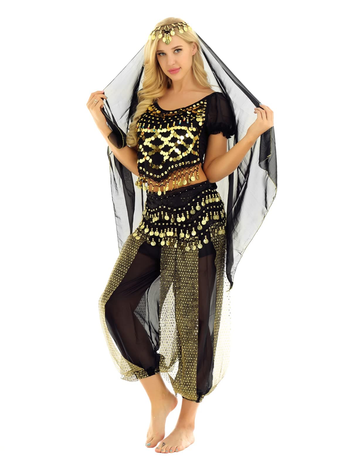 Womens Belly Dance Chiffon Arabian Bells Top Harem Pants Princess Cosplay Outfit Party Dress Up