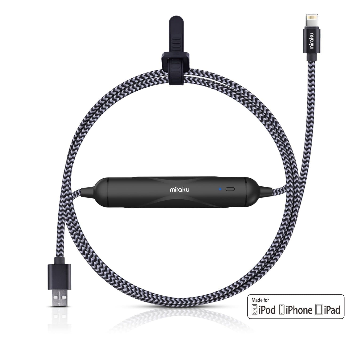 Lightning Cable iPhone Charger - miraku M8 2500mAh Portable External Battery with 4.2Ft Nylon Braided Power Cord [Apple MFi Certified],Data Sync Cable and Battery Combo for iPhone X,8,8 Plus,iPad,iPod