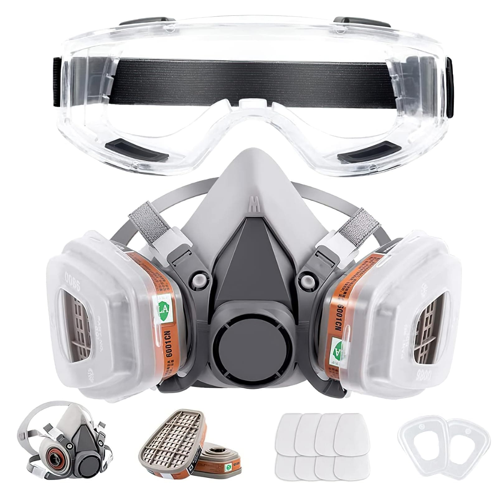 Respirator Mask Reusable Half Face Cover Gas Mask with Safety Glasses Half Facepiece Set for Welding Wood Working Against Dust Organic Vapors Pollen Chemicals Other Work Protection 1-Pack