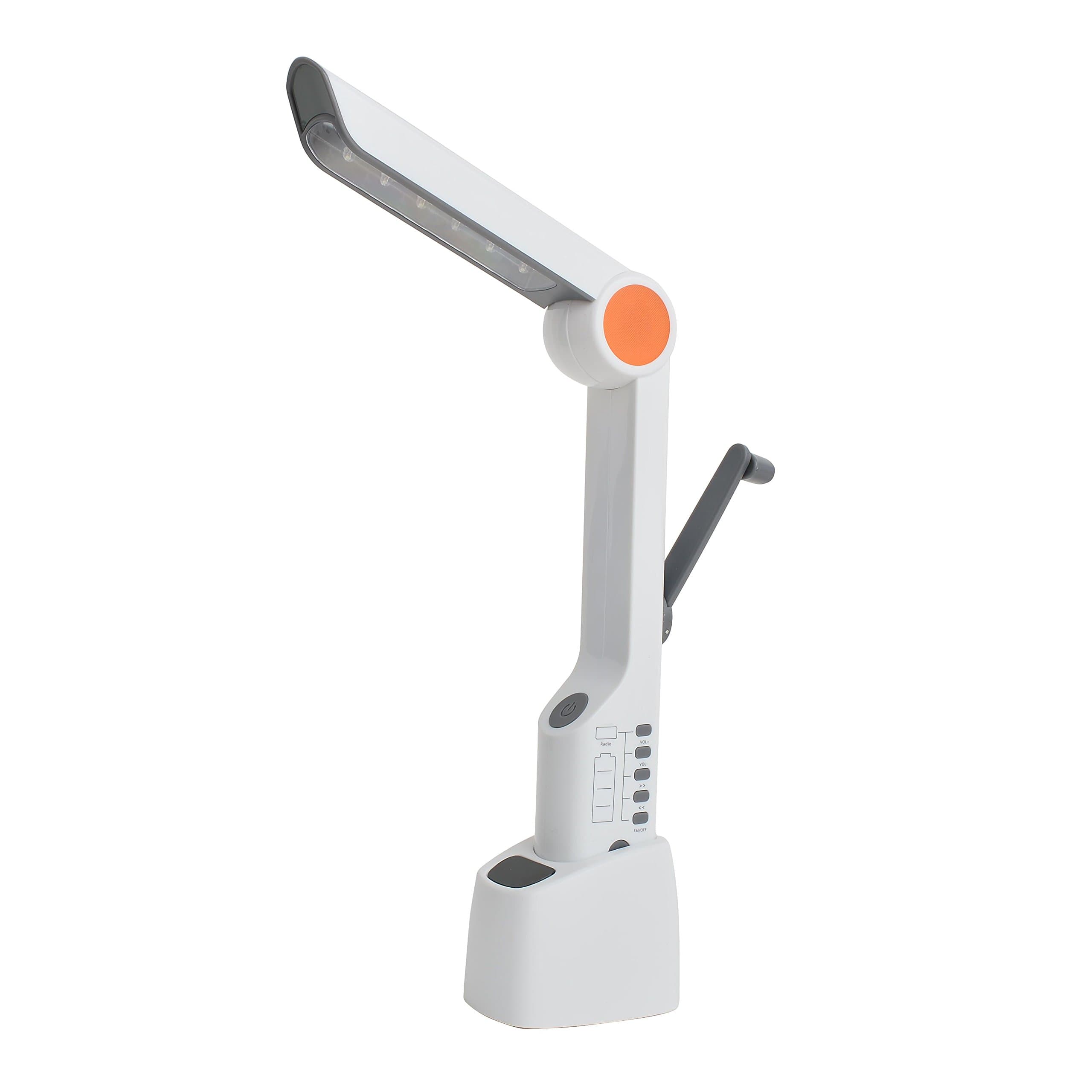 Emergency Crank Dynamo Flashlight Self Powered Solar Table Lamp with Torch Lighting, Siren, Blink, Radio, Cell Phone Charger