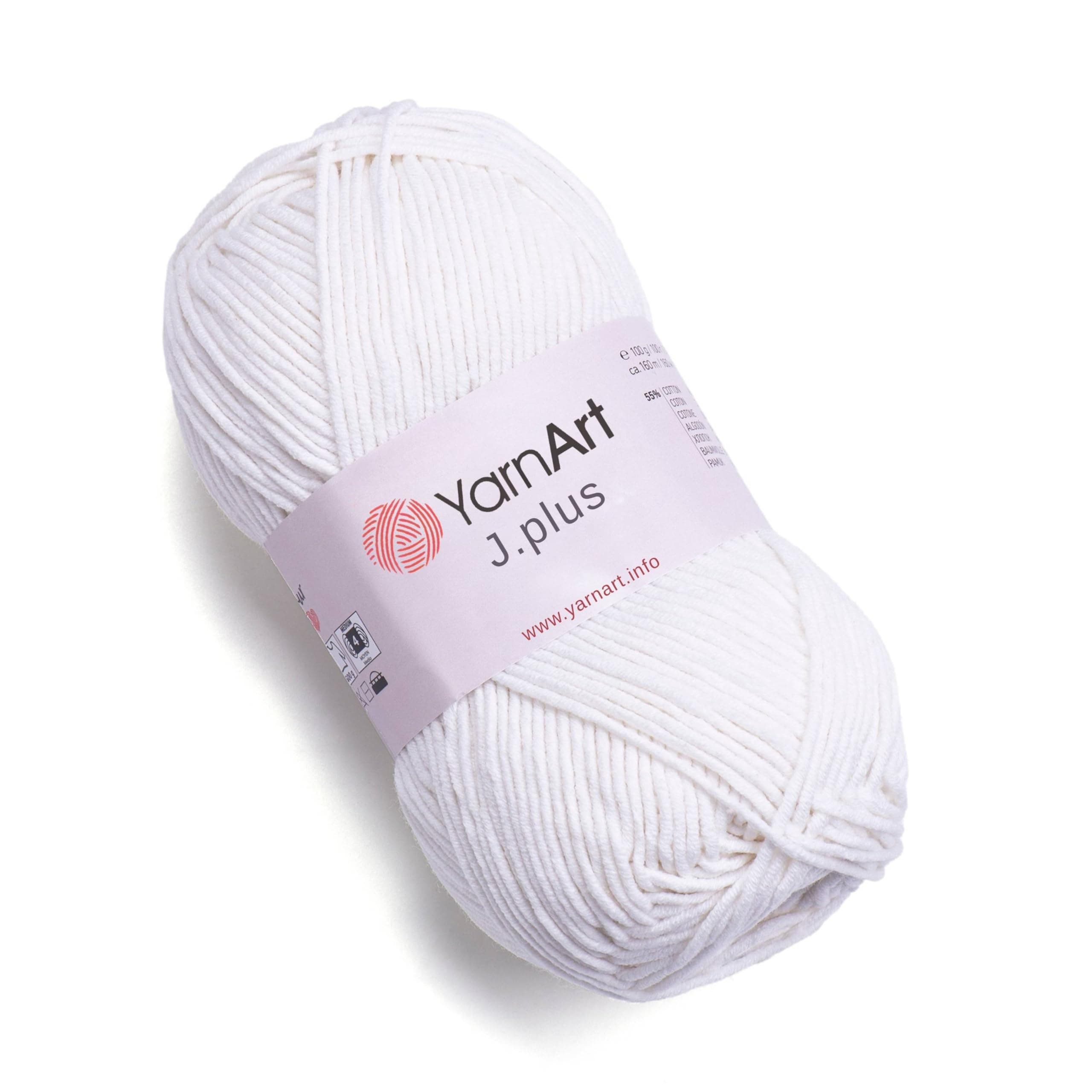 J. Plus Soft Cotton Blend Yarn – 100g (3.5oz) 160m (174yds), 55% Cotton 45% Acrylic – Worsted Weight #4 – Ideal for Amigurumi, Baby Projects, Knitting & Crochet – Durable & Smooth (1)
