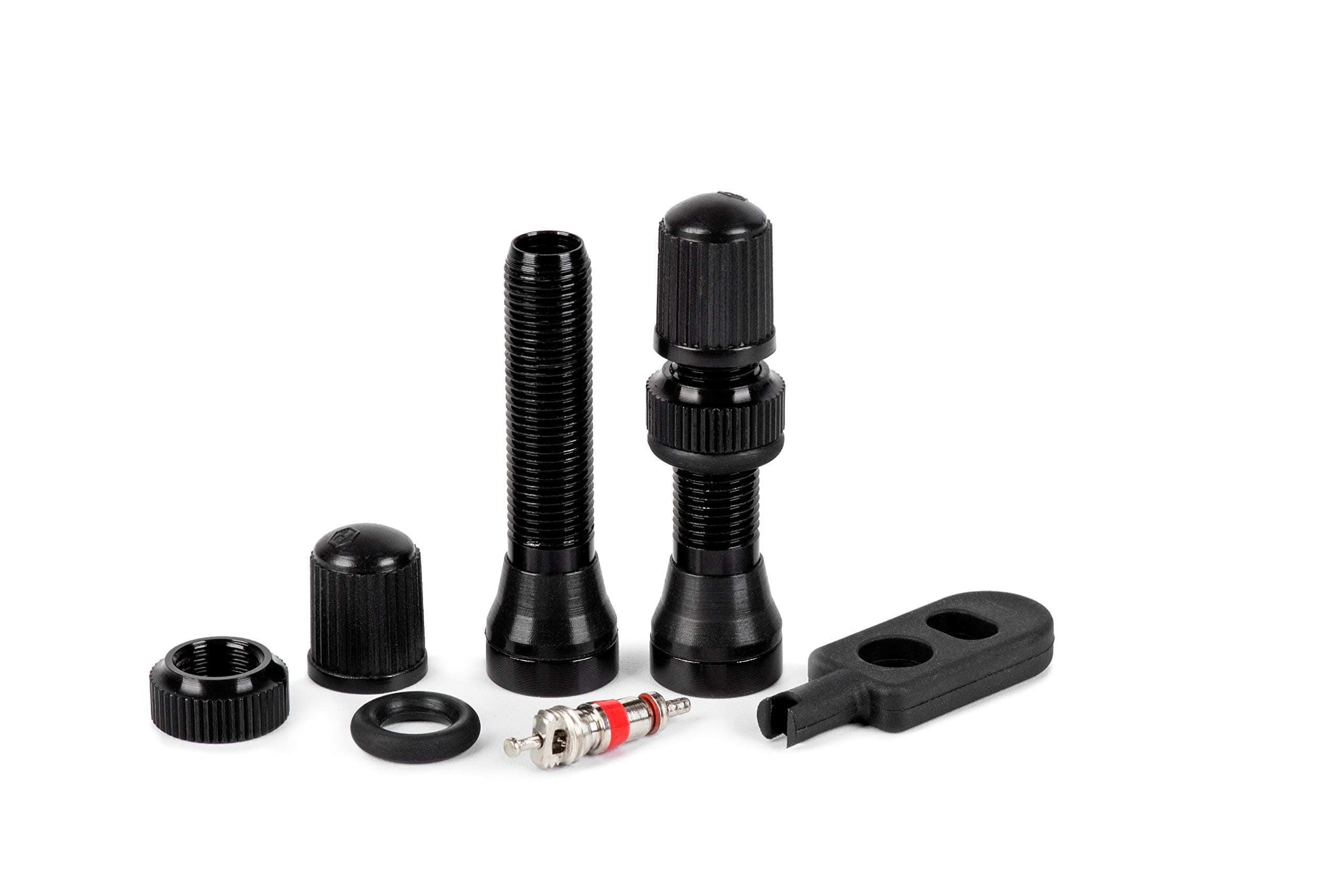 Bike Tubeless Schrader Valve Stem Alloy 40mm - Pair Black with Core Tool