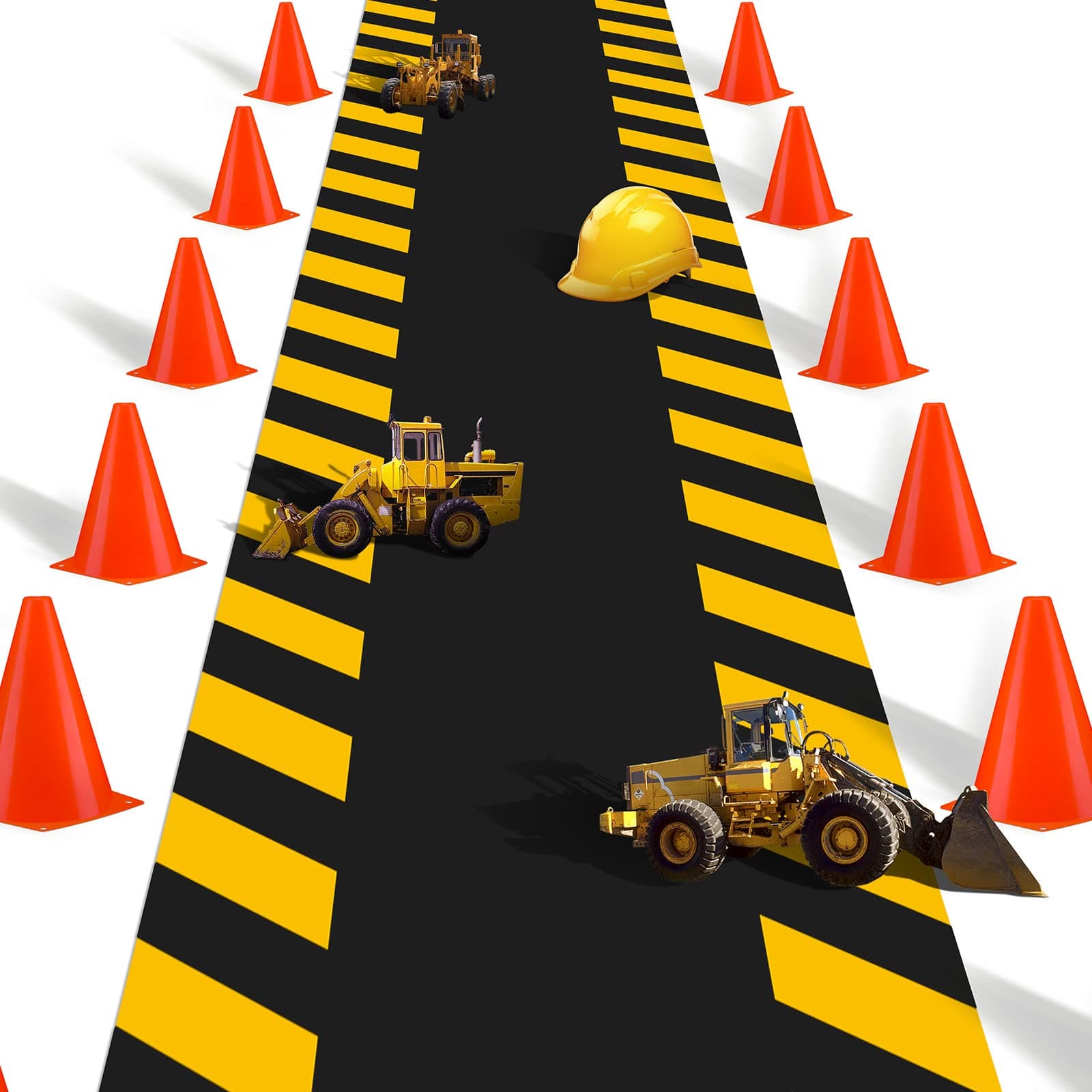 11 Pcs Construction Birthday Party Supplies Including Construction Table Runner Floor Mat Track Floor Runner and 10 Pcs Traffic Cones Construction Dump Truck Decoration for Kids Construction Party