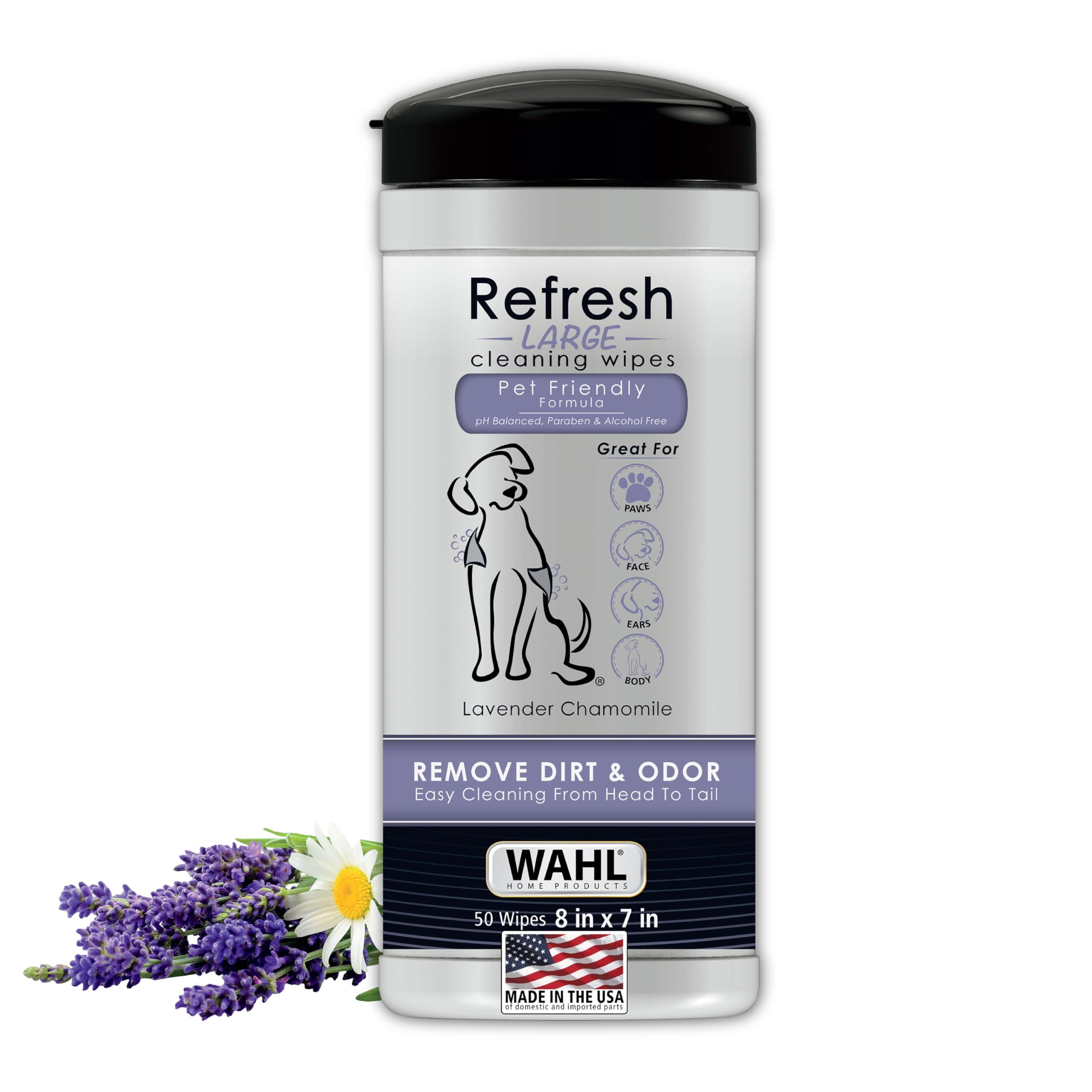 Dog Wipes Refresh Cleaning Wet Wipes, Remove Pets At Home Dirt and Odors, pH balanced, alcohol free and paraben free, 50 Wipes, Lavender Chamomile