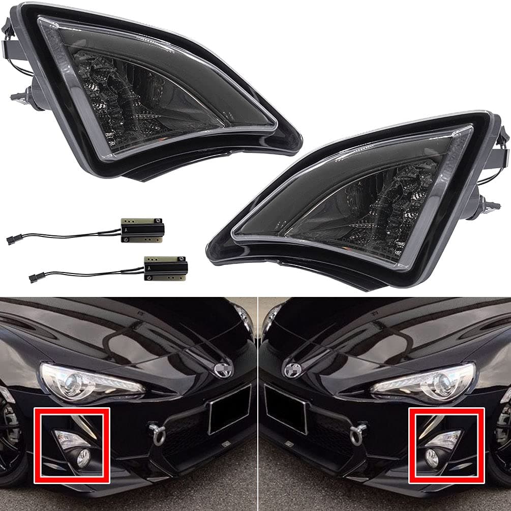 NJSBYL Front Turn Signal Light Kits For 2013-2020 Toyota 86/gt86 Scion FR-S Corner Xenon White LED DRL Parking Lights Amber Blinker Turn Signal Running Position Lights Smoked Lens E4 Approved