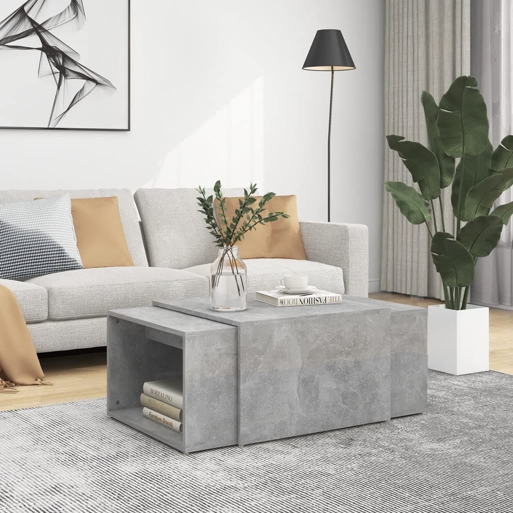 Keyur Nest of Tables, Stacking Side Tables Nesting Coffee Tables Sofa End Table Set 3 Piece Nesting Coffee Table Set Concrete Grey 60x60x30 cm