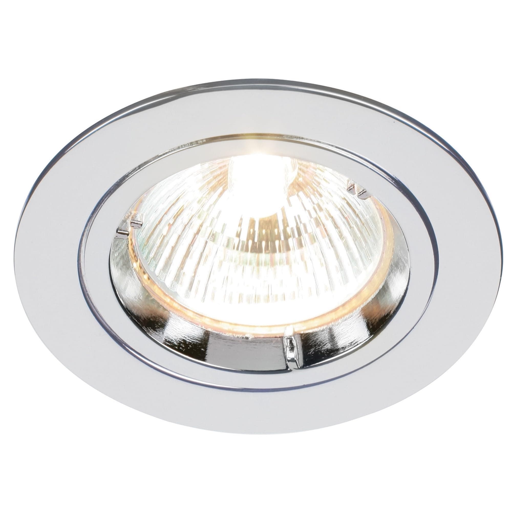 Recessed Lighting – GU10 LED Spotlights for Ceiling – IP20 Downlights Mains Powered Ceiling Spots for Kitchen Bedroom Lounge - Halogen or LED – Fixed Version, Chrome Finish