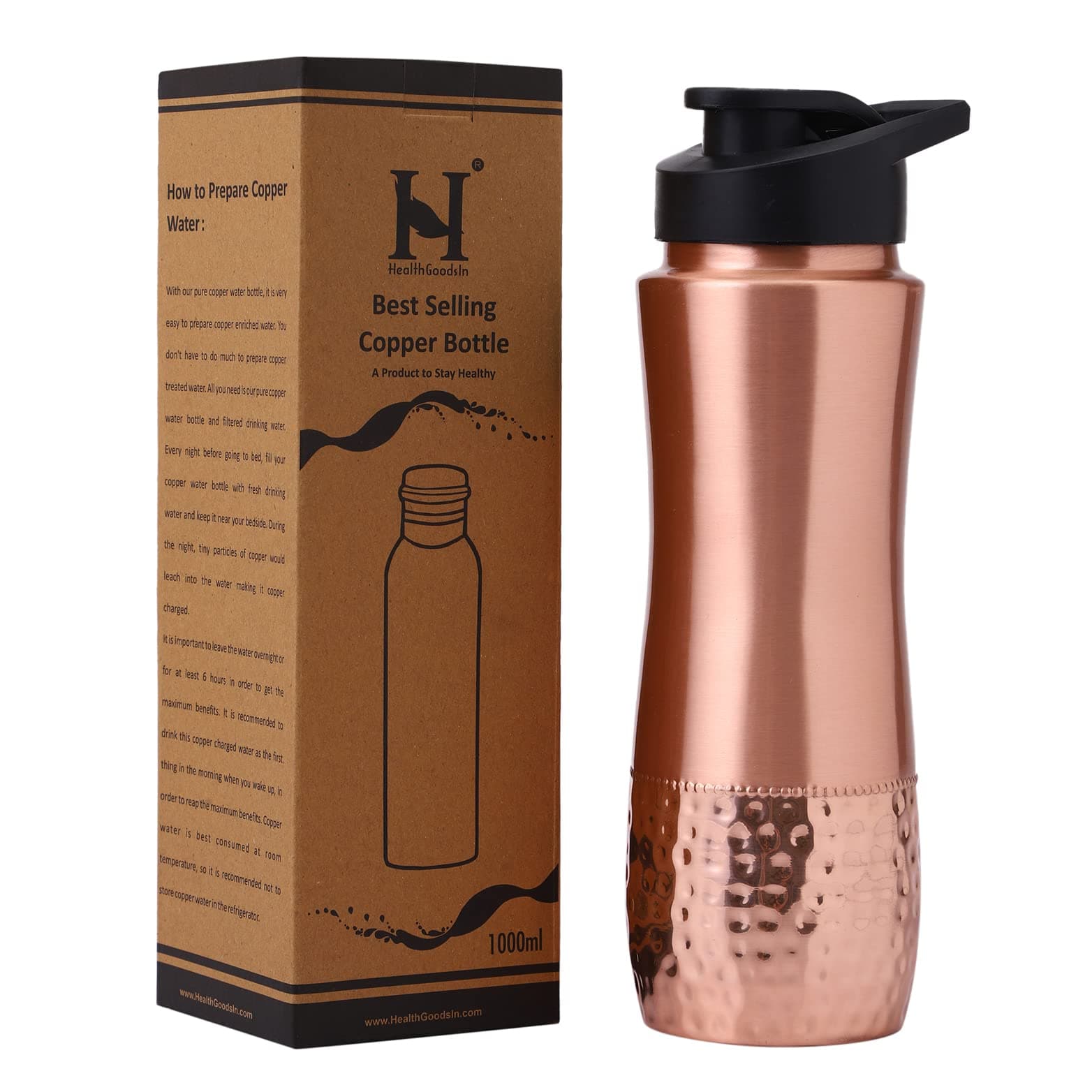 Pure Copper Water Bottle with Sipper, 900 Ml Capacity (30.4 US Fl Ounce) For Ayurveda Health Benefits