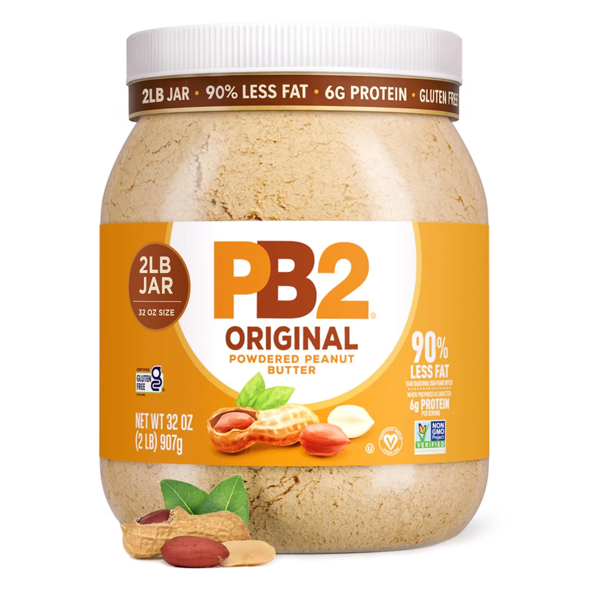 Original Powdered Peanut Butter - [32 Ounce Jar] 6g of Protein, 90% Less Fat, Certified Gluten Free, Only 60 Calories per Serving, Perfect for Protein Shakes, Smoothies, and Low-Carb, Keto Diets