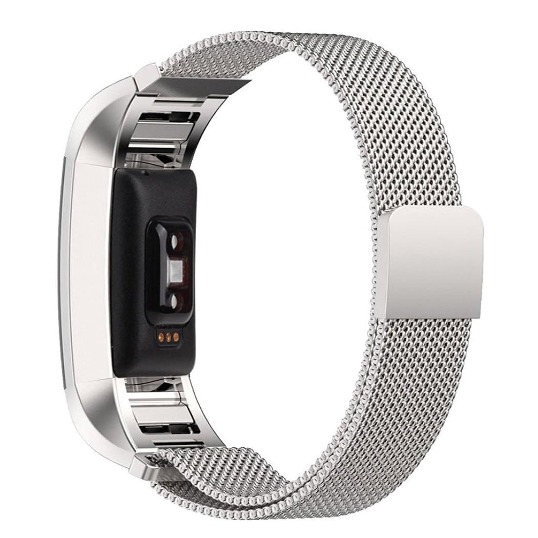CIDETTY for Fitbit Charge 2 Band, Stainless Steel Milanese Loop Metal Bracelet Strap with Strong Magnetic Clasp for Fitbit Charge 2 (Silver - Small)