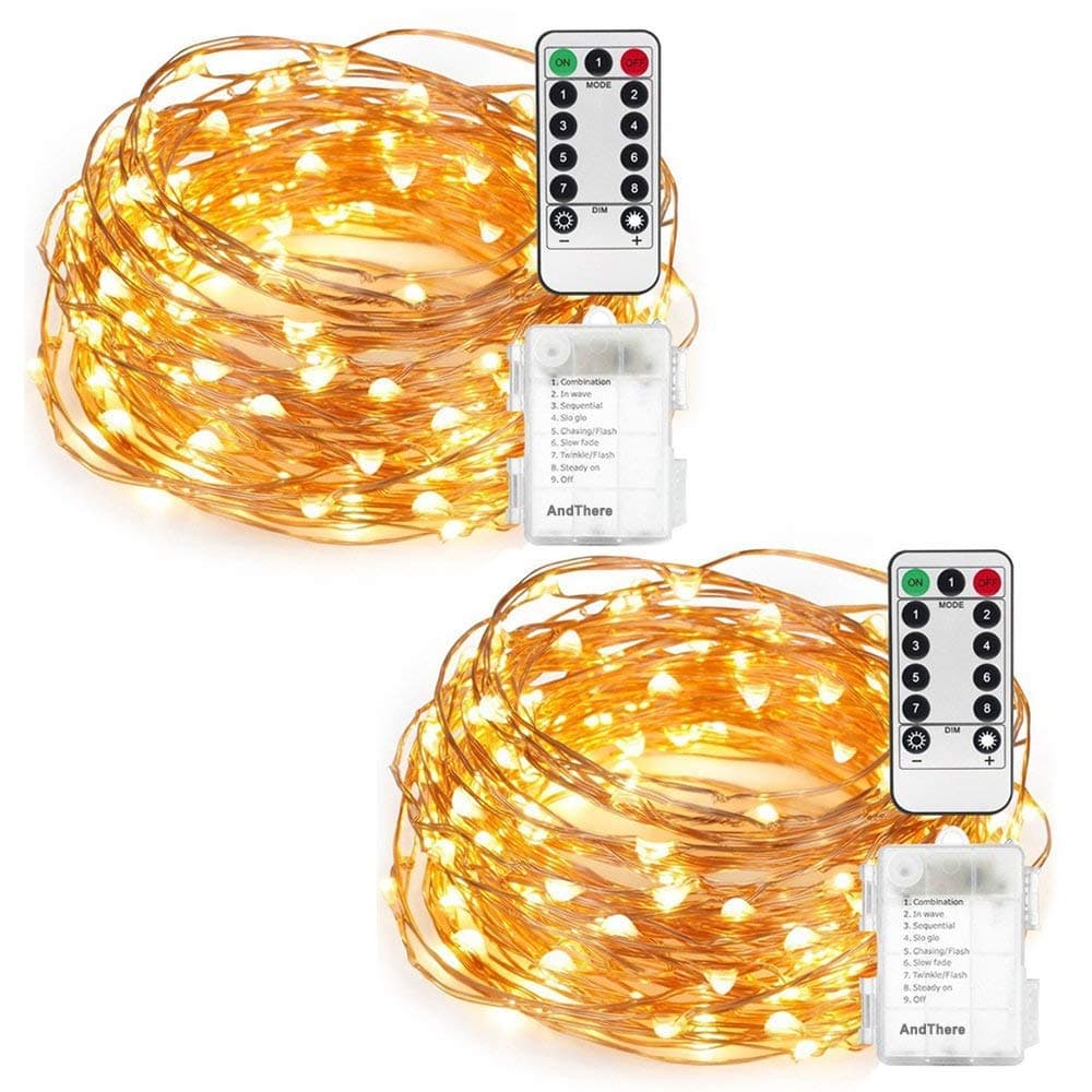 AndThere2 Pack Fairy String Lights Battery Operated Fariy Lights 8 Modes 16ft 50 LED String Light Bottle Copper Wire String Light for Bedroom Indoor Balcony Tent Fariy Light Christmas Tree Decoration