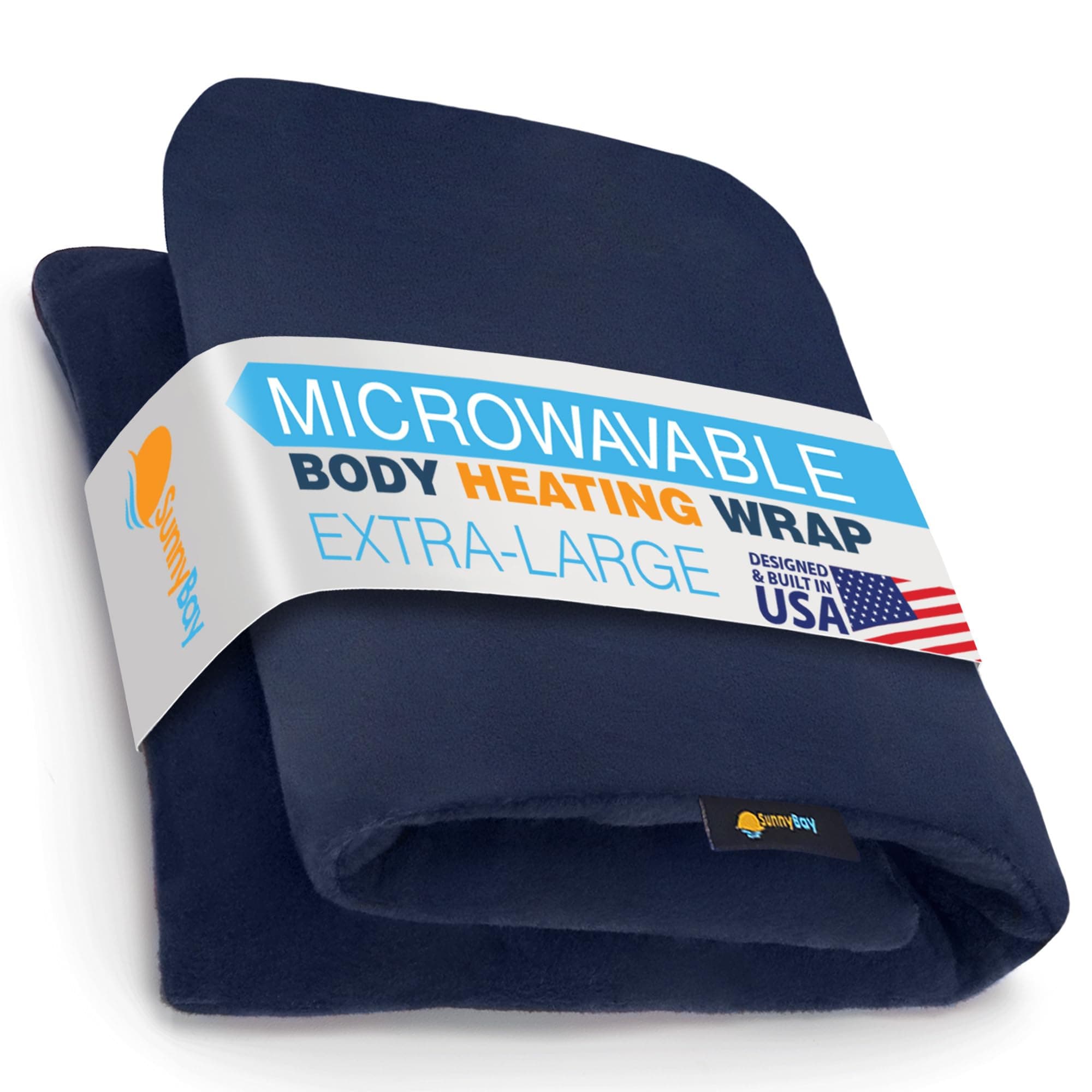 Extra Large Microwave Heating Pad, Microwavable Heavy Weighted Full Body Moist Hot Pack and Washable Fleece Cover, 10x24 Inches, 2.8 lbs, Navy Blue