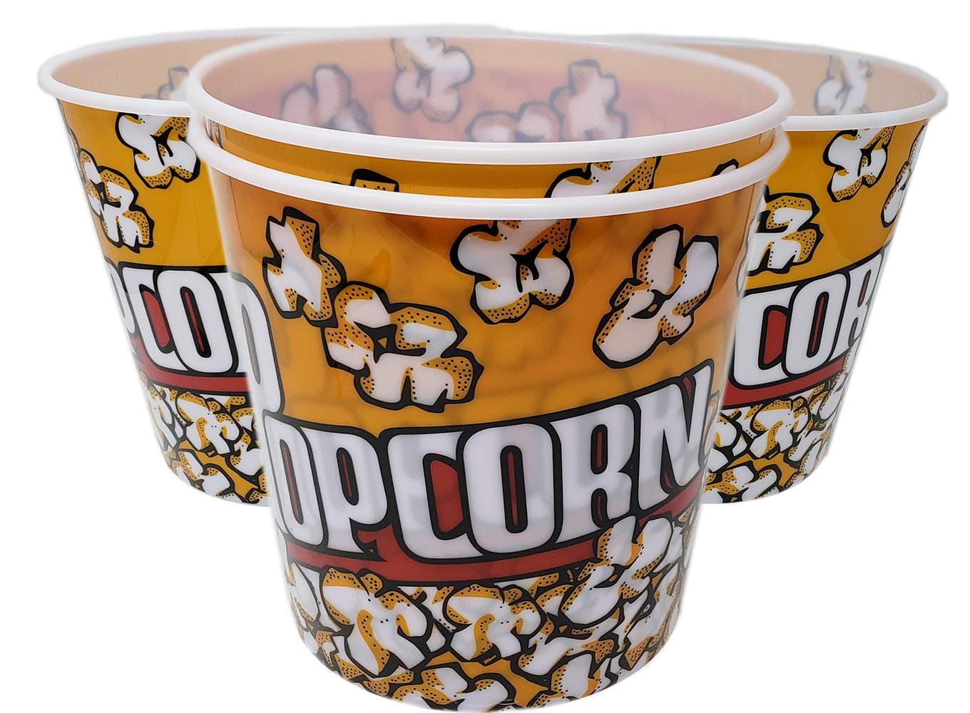 Extra Large Popcorn Bucket/Container/Bowl/Tub (4 Pack) thick plastic Reusable (92 oz.) Yellow Red Retro Style