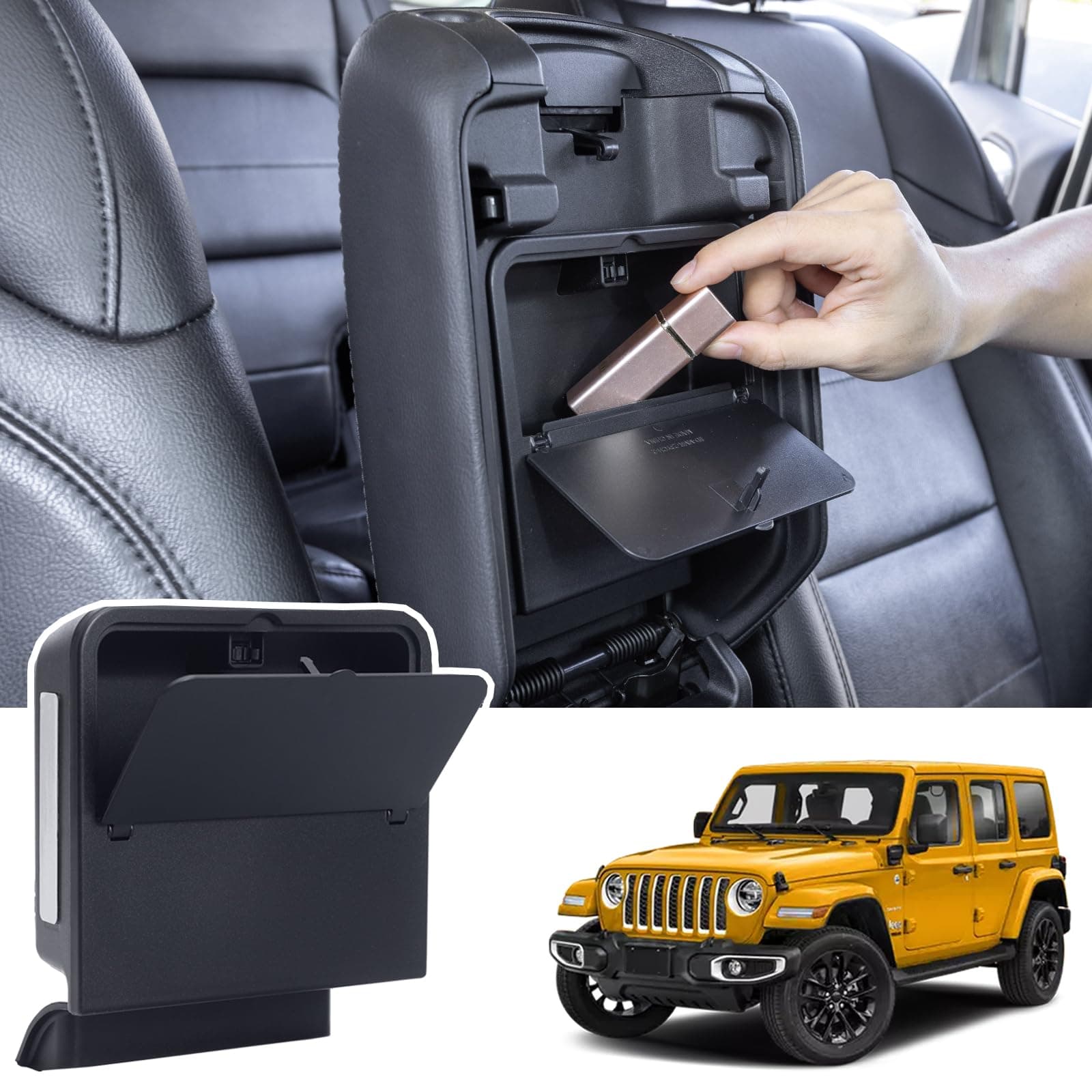 Center Console Hidden Organizer Box Compatible with Jeep Wrangler JL/JLU 4XE and Jeep Gladiator JT 2018-2023 2024 2025 Accessories Armrest Secret Compartment One-Touch Hidden Storage(Patent Design)
