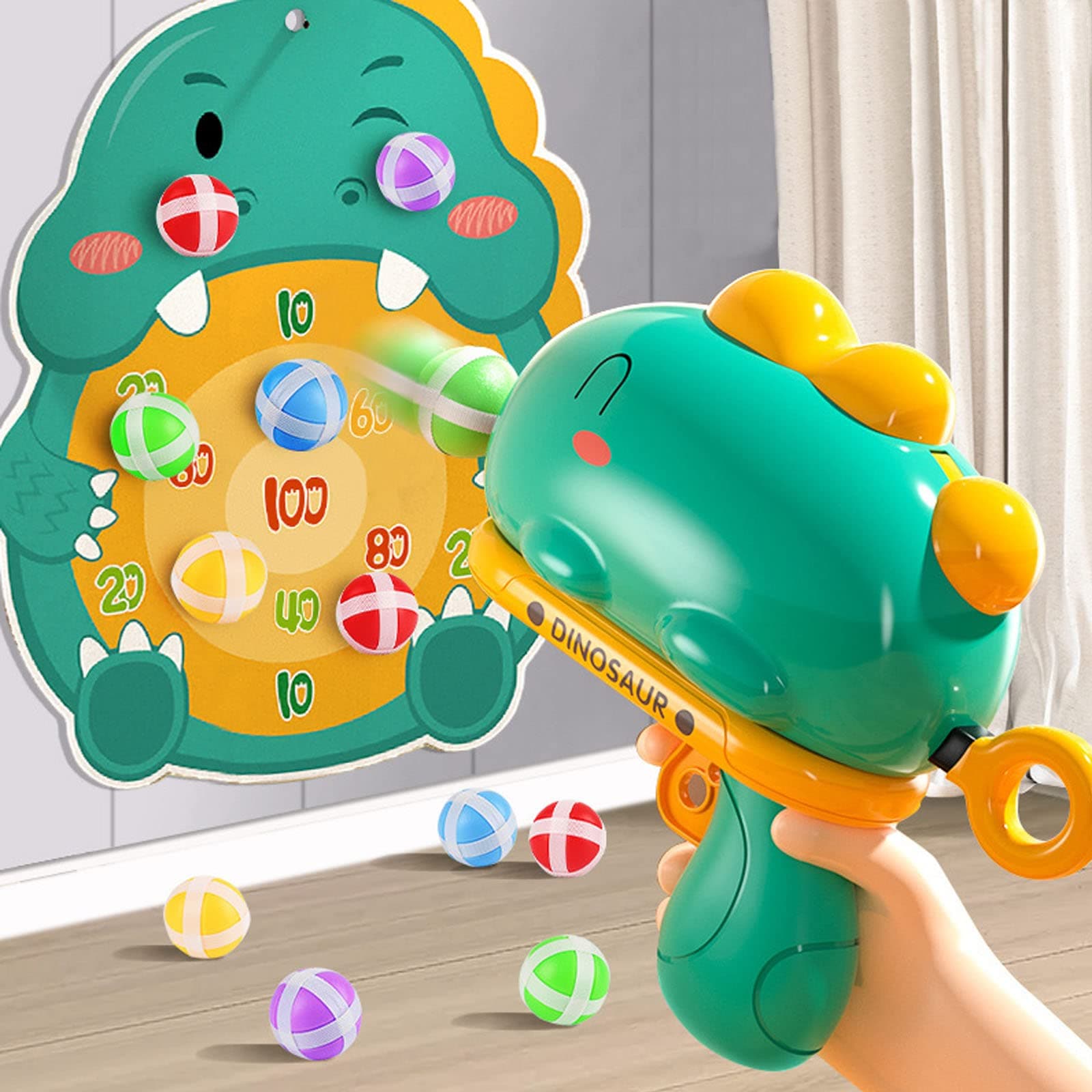 Beauenty Target Shooting Games for Kids Toys, Dinosaur Safe Shooting Target with 30 Sticky Balls, 1 Toy Dinosaur Gun, Safe Indoor Outdoor Game for Age 4 5 6 7 8 Boys Girls Gift (B)