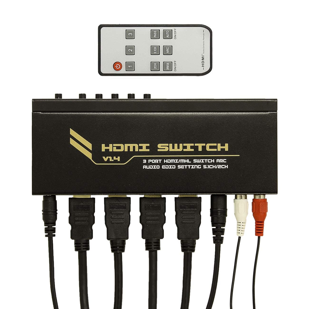 enKo 3 x 1 HDMI Switch Hub 3 Ports 3x1 Switch Splitter Supports Ultra HD 4K x 2K HDMI / MHL with Audio Extractor Includes IR Remote Control