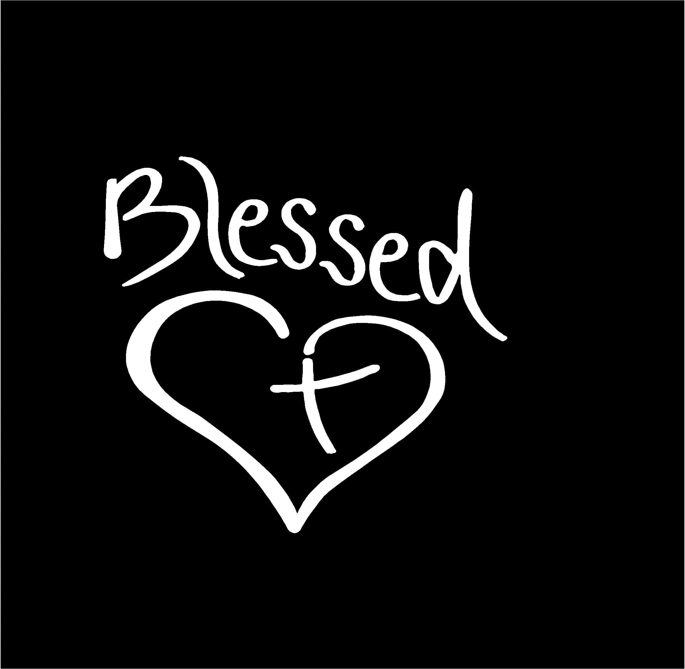 Christian Decal Sticker Blessed Heart with Cross White