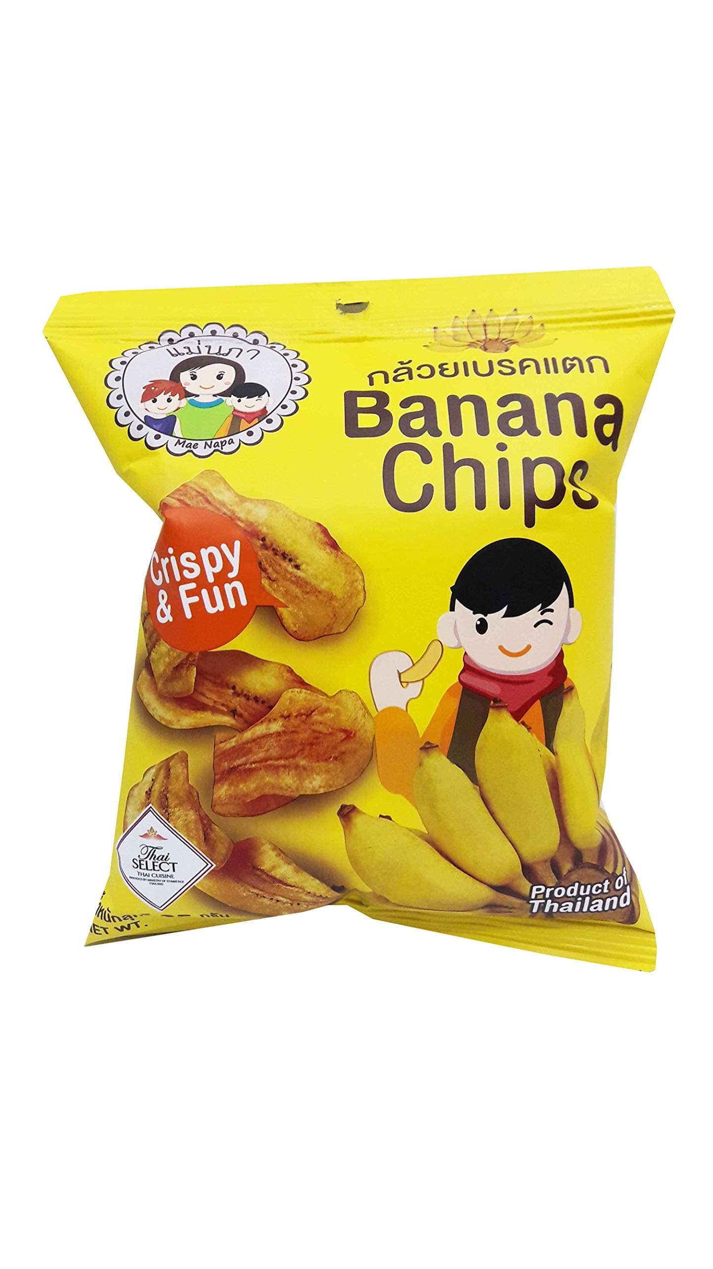 3 packs of Banana Chips, Crispy Banana by Mae Napa, Healthy and Delicious Snack. Premium quality snack from Thailand.(35 g/ pack)