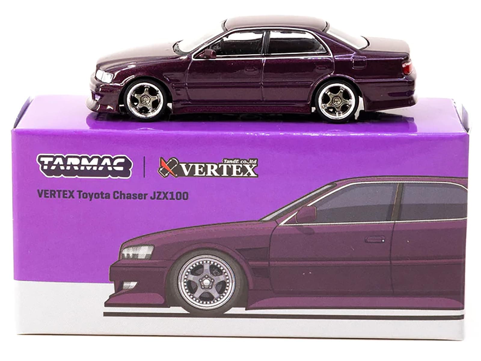 Tarmac Works Vertex Chaser JZX100 RHD (Right Hand Drive) Purple Metallic Global64 Series 1/64 Diecast Model T64G-007-PU