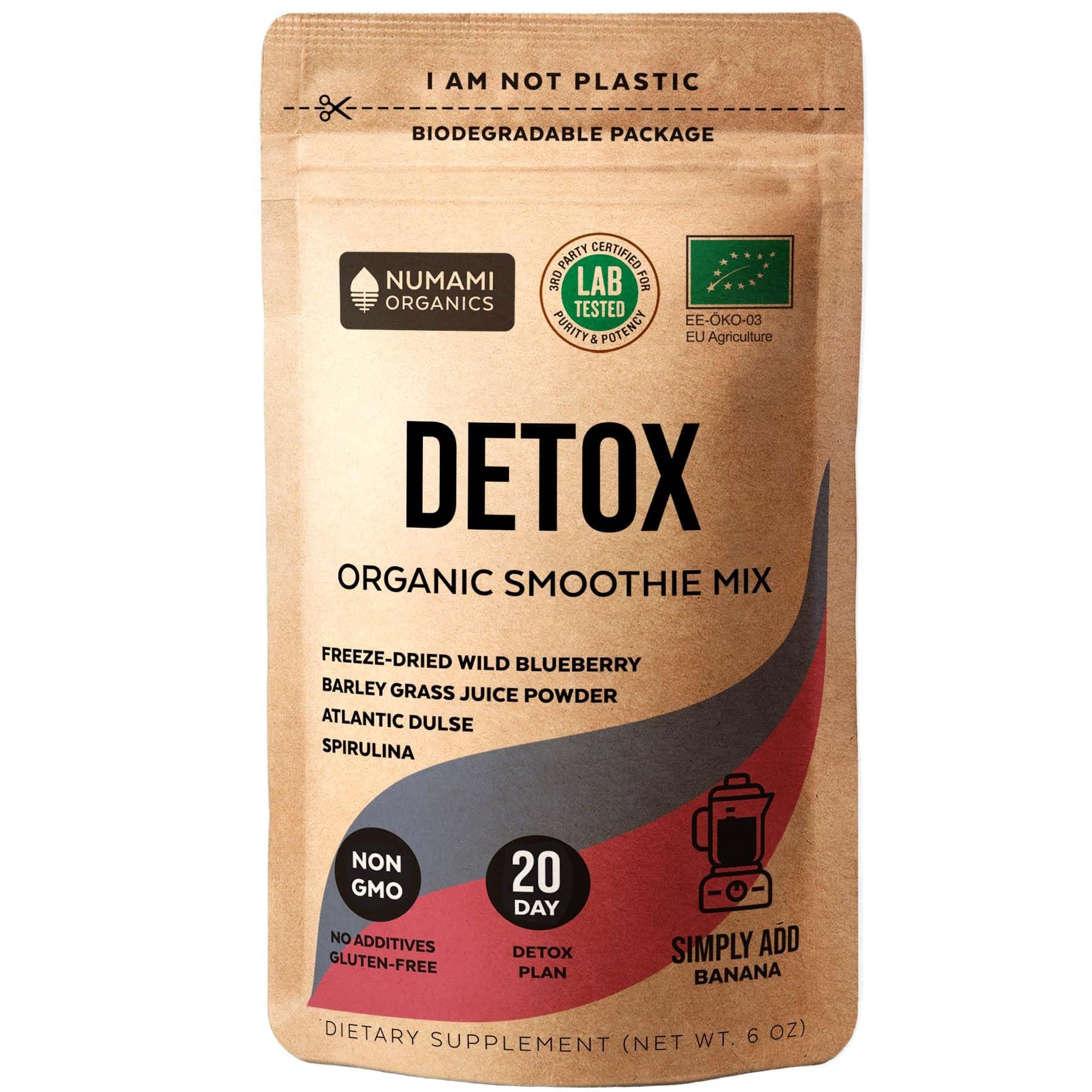 Numami Organic Detox Blueberry Smoothie Powder with Healthy Spirulina, Atlantic Dulse and Barley Grass Juice Powder, Premium Quality superfood from Europe