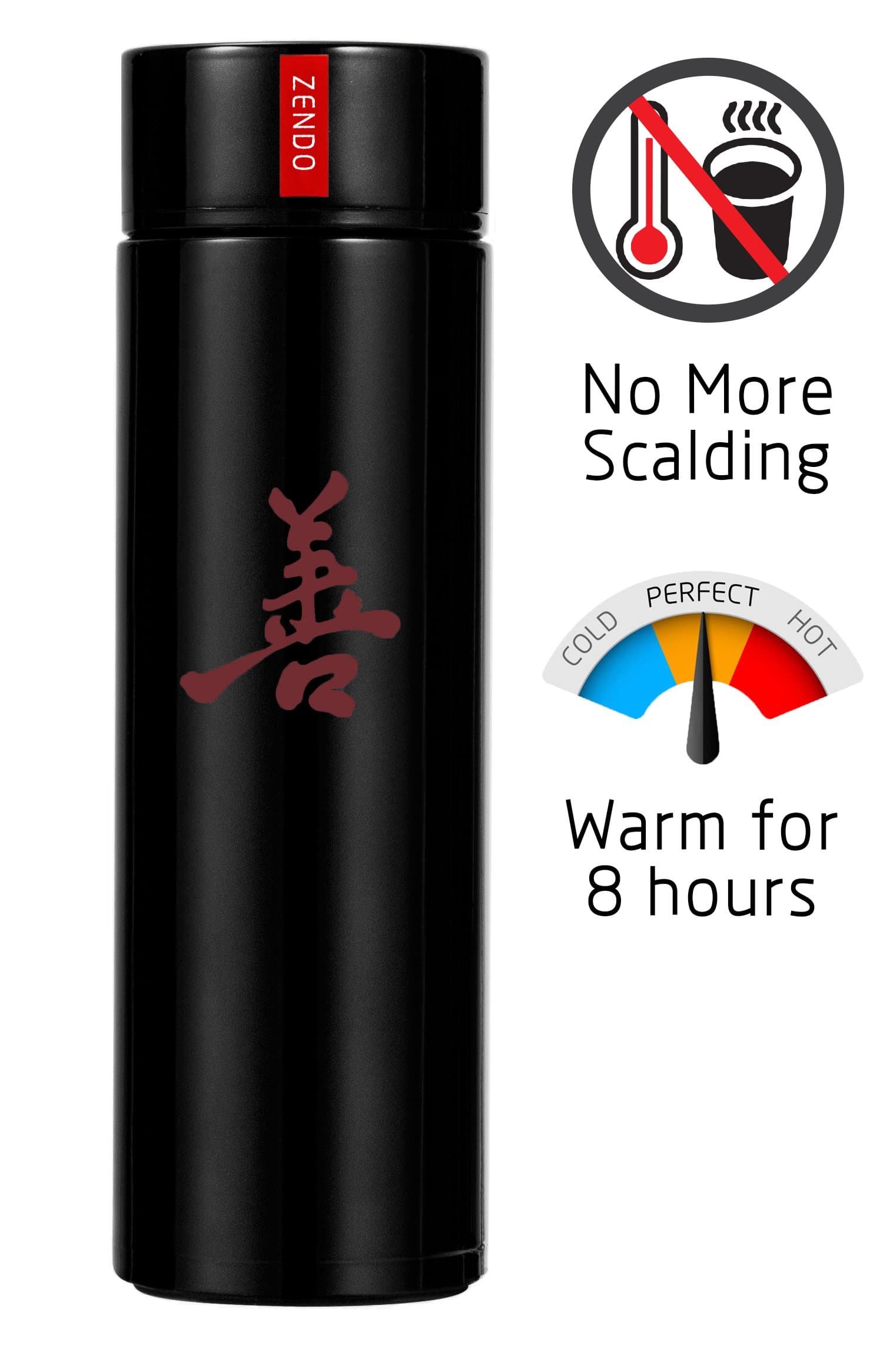 ZENDO Perfect Temperature Smart Mug. Cools Coffee Instantly To Drinking Temperature. Vacuum Sealed Copper Insulated Travel Tumbler. (Black)