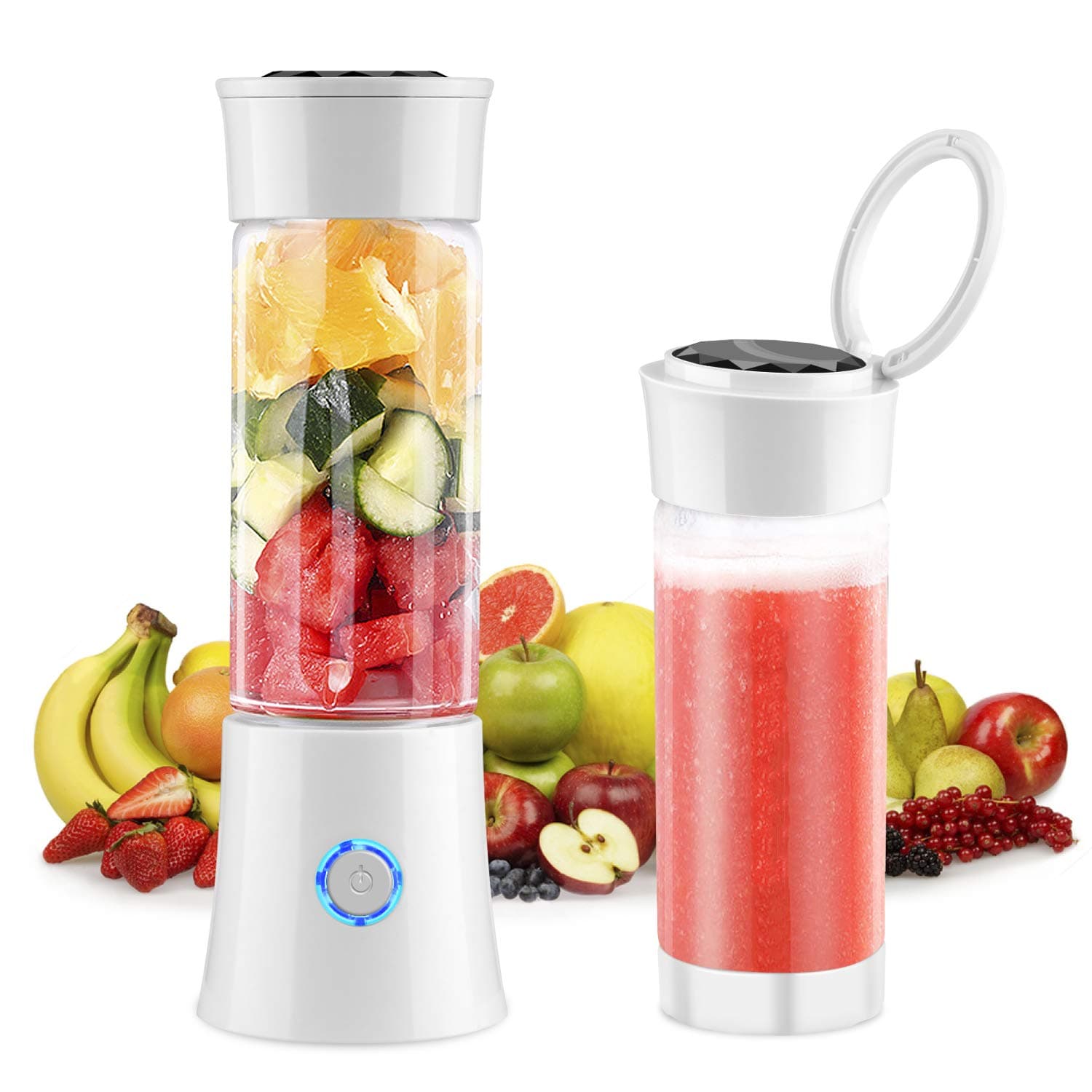 Portable Blender, Willnorn 4000mAh USB Rechargeable Battery & 6-Blade Mini Personal Blender, 13oz Glass Blender Bottle for Juice, Smoothie and Milkshake