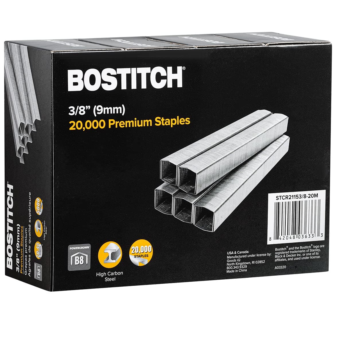 Bostitch B8 Staples 3/8 Inch Powercrown Staples - Pack of 20,000 Staples