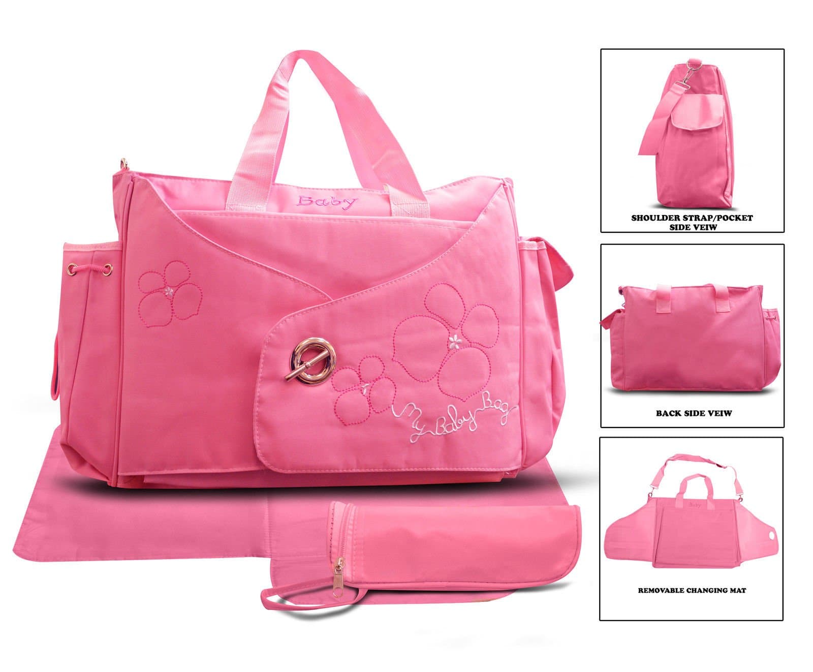 Official Todd Baby Buckle 3 Pc Pink Diaper Nappy Changing Shoulder Bag Bottle Holder Set New